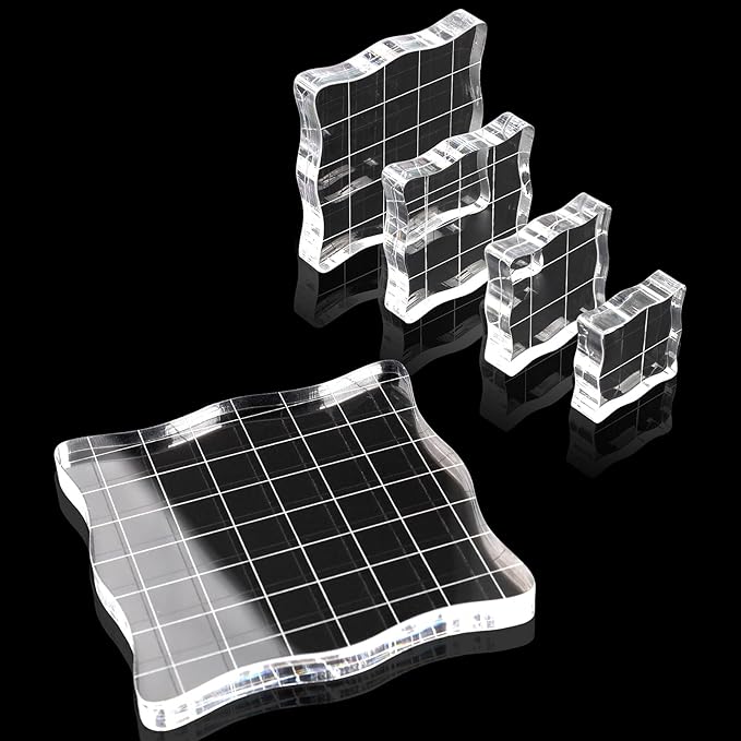 5PCS Clear Acrylic Block for Stamping, Acrylic Stamp Block Stamping Tools for DIY Crafts, Stamping Block Decorative Stamp Block with Grid Lines, Clear Stamping Blocks Tools Set