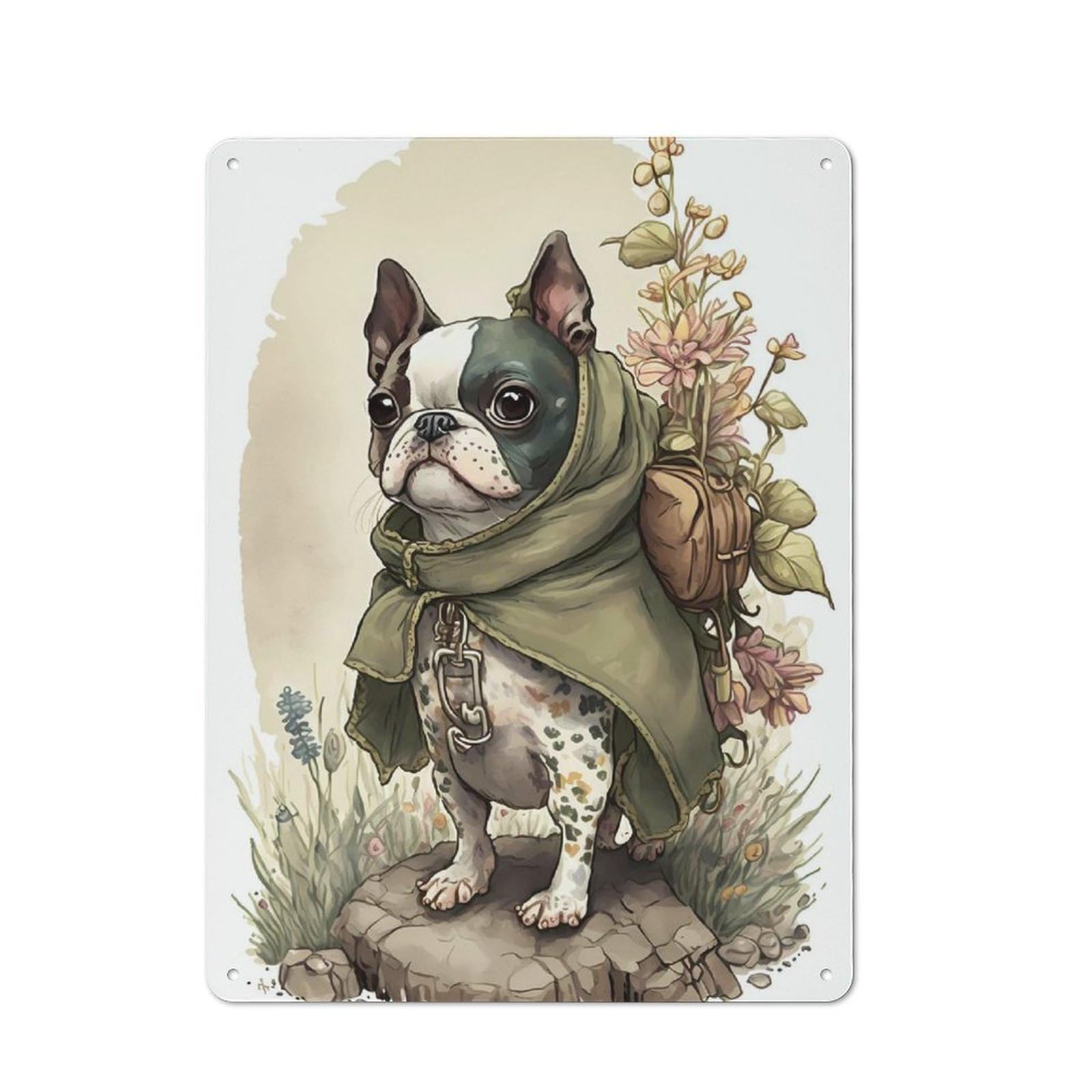 Junmoney Boston Terrier Dog Cute Tin Wall Plaque 40X30cm With For Hobby Room Or Studio, For Metal Sign Collectors, For Kitchen And Home Bar Decor