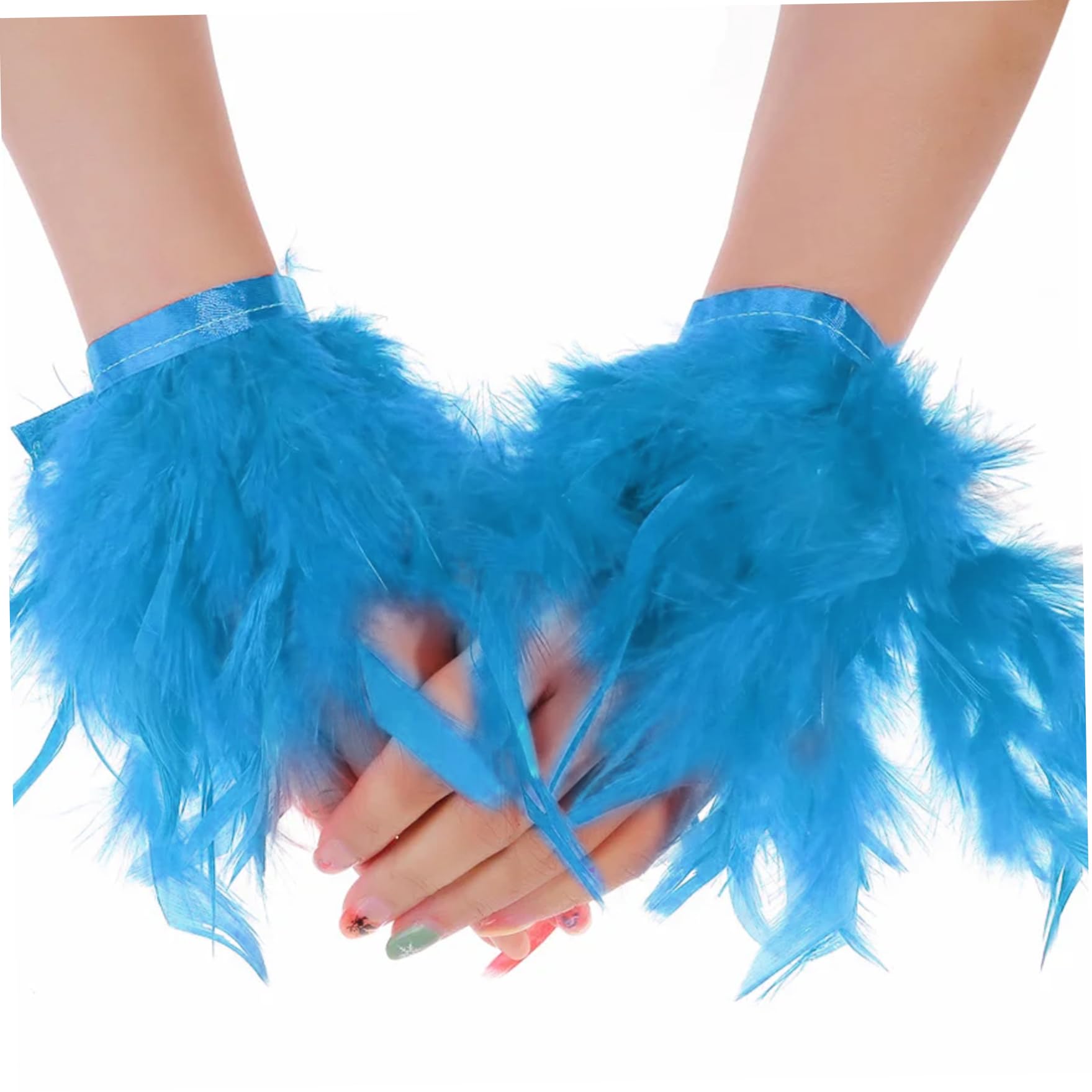 Peosaard Women's Blue Feathers, 2Pcs Wrist Cuffs, Feathers Wristband Arm Warmer Diy Accessories For Party Halloween Costume Cosplay, Wristbands