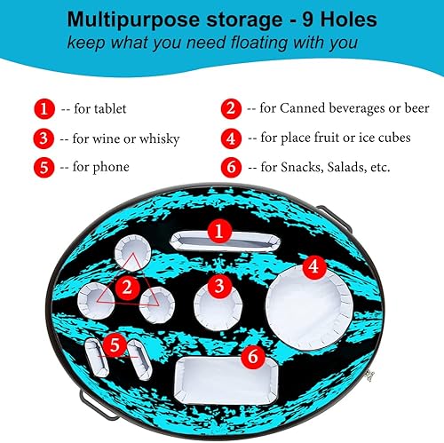 Miniatura 3 de FUDOSAN Flotadores para bebidas de piscina, soporte flotante inflable para bebidas con 9 agujeros, flotadores de bebidas para bañera de hidromasaje,