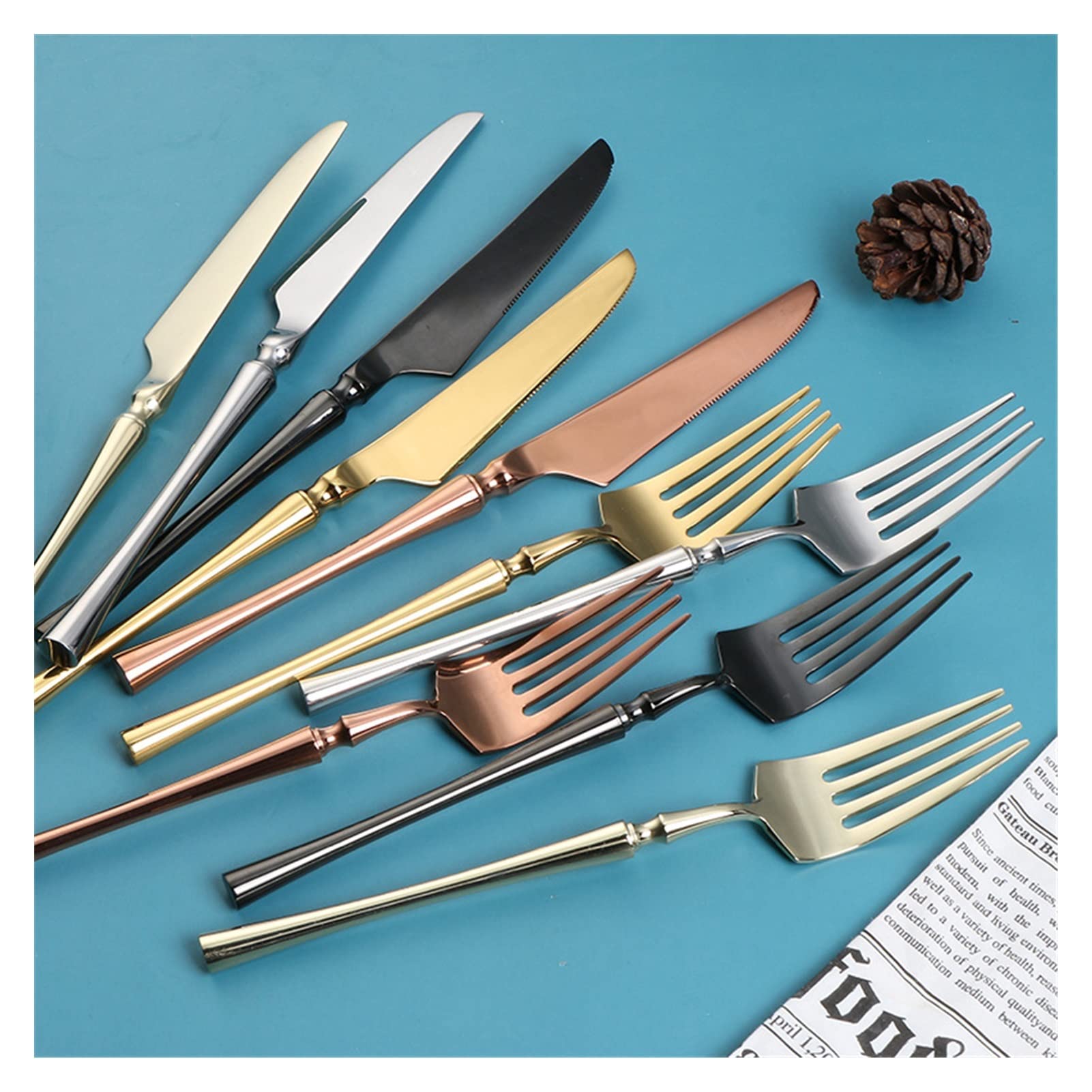 Générique Ensemble De Couverts en Acier Inoxydable, Couteau, Fourchette Et Cuillère 5 Pièces, Finition Miroir, Durable, Adapté Aux Fêtes Et Aux Mariages, Couverts De Camping Et De Voyage