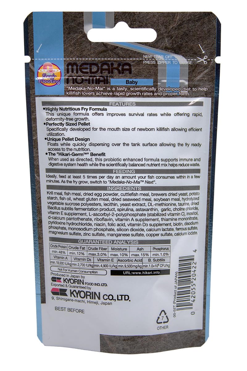 Hikari MEDAKA NO-MAI Baby, Nourriture Semi-Flottante pour Alevins de Medaka, Granulés 0,2 mm, 40 g