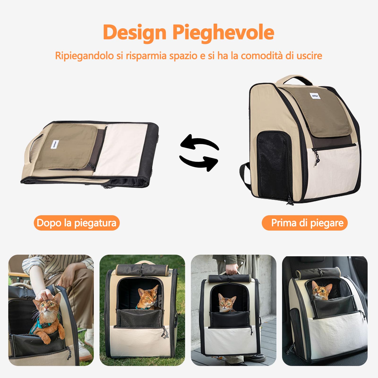 Galatée Zaino Per Animali Domestici Realizzato In Tessuto Oxford e Nylon, Spazioso e Traspirante, Impermeabile e Antigraffio, Design 3d Per Evitare Il Collasso, Pieghevole Con Doppia Porta (Nero)