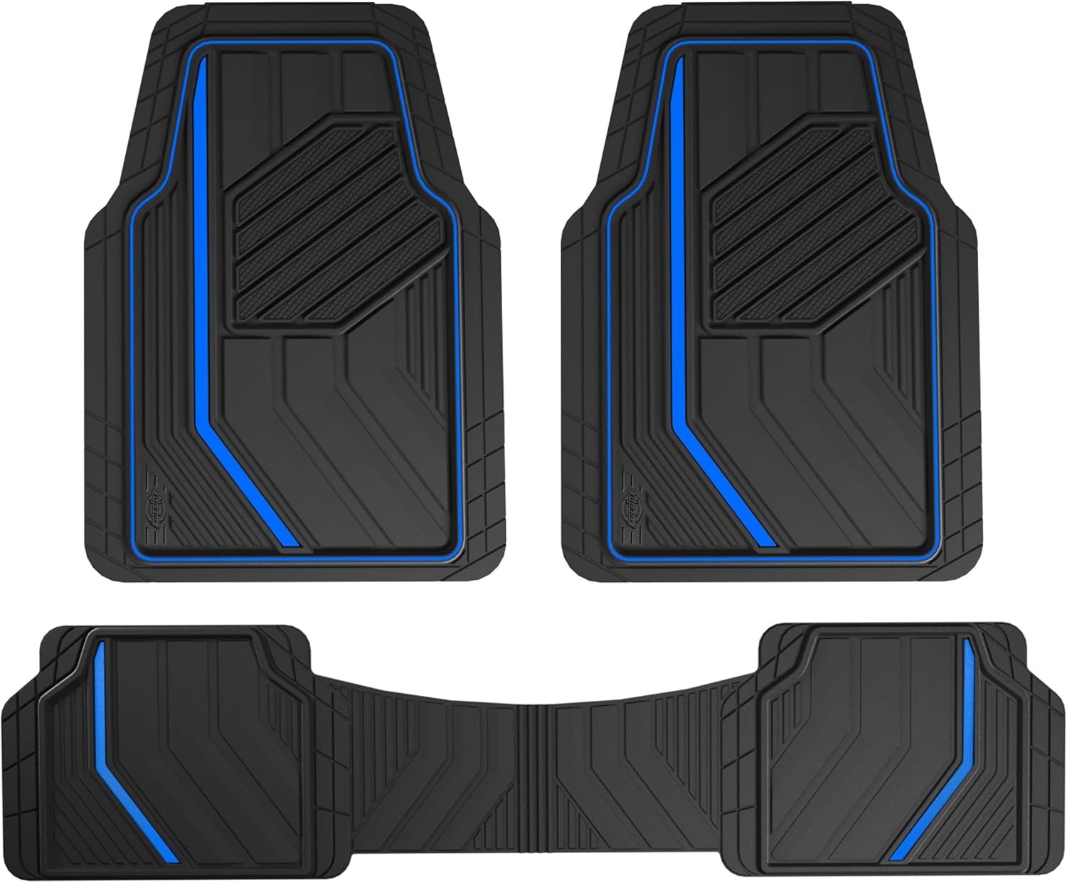 Dickies All-Season Floor Liners - 3-Piece DuraSport Mats, All-Weather, Universal Fit for Cars, Trucks, SUVs - Black/Blue