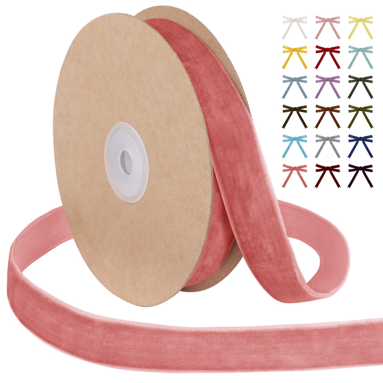 Uiopa Leather Pink Velvet Ribbon, 25mm x 9m Single Face Wrapping Ribbon, Vintage Velvet Ribbons for Gift Wrapping, Wreaths, Wedding, Party, Home Decor, DIY Crafts โ image 1