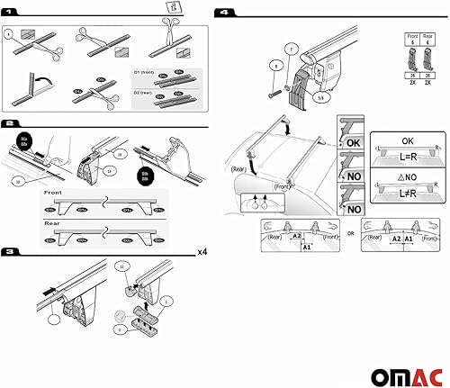 Miniatura 5 de OMAC Barras transversales superiores para Dodge Durango 2011-2024, 2 piezas de aluminio gris antirrobo para viajes, kayak, canoa, surf, esquí,