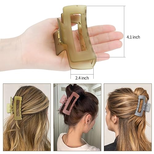 Miniatura 55 de Pinzas grandes para el cabello de 4 pulgadas, 6 clips cuadrados grandes para cabello grueso, accesorios rectangulares antideslizantes