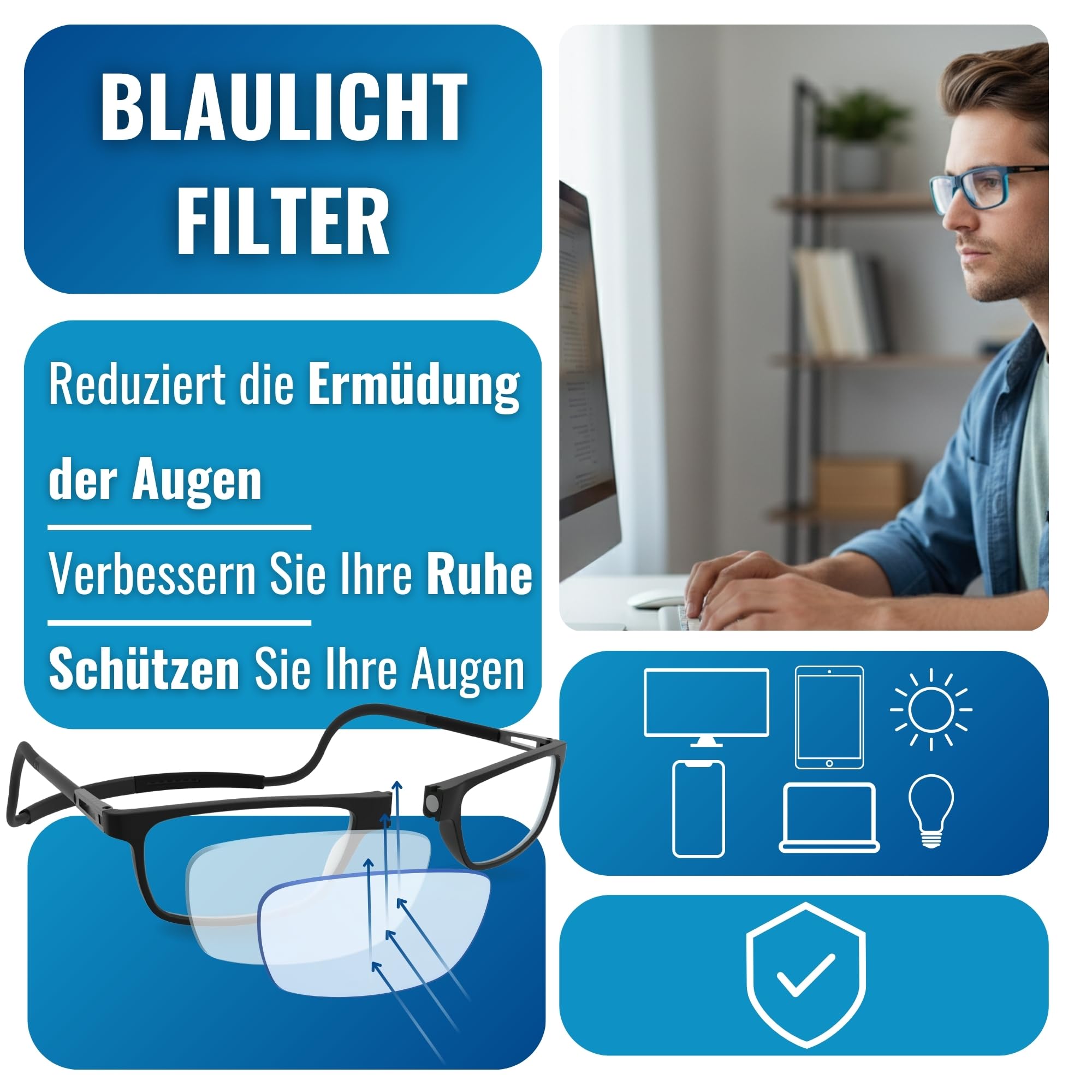 INDESMED – Magnetbrille Lesebrillen faltbare und verstellbare – Lesebrille blaulichtfilter herren und damen – Modern, Leicht & Clic brille mit magnetverschluss vorne