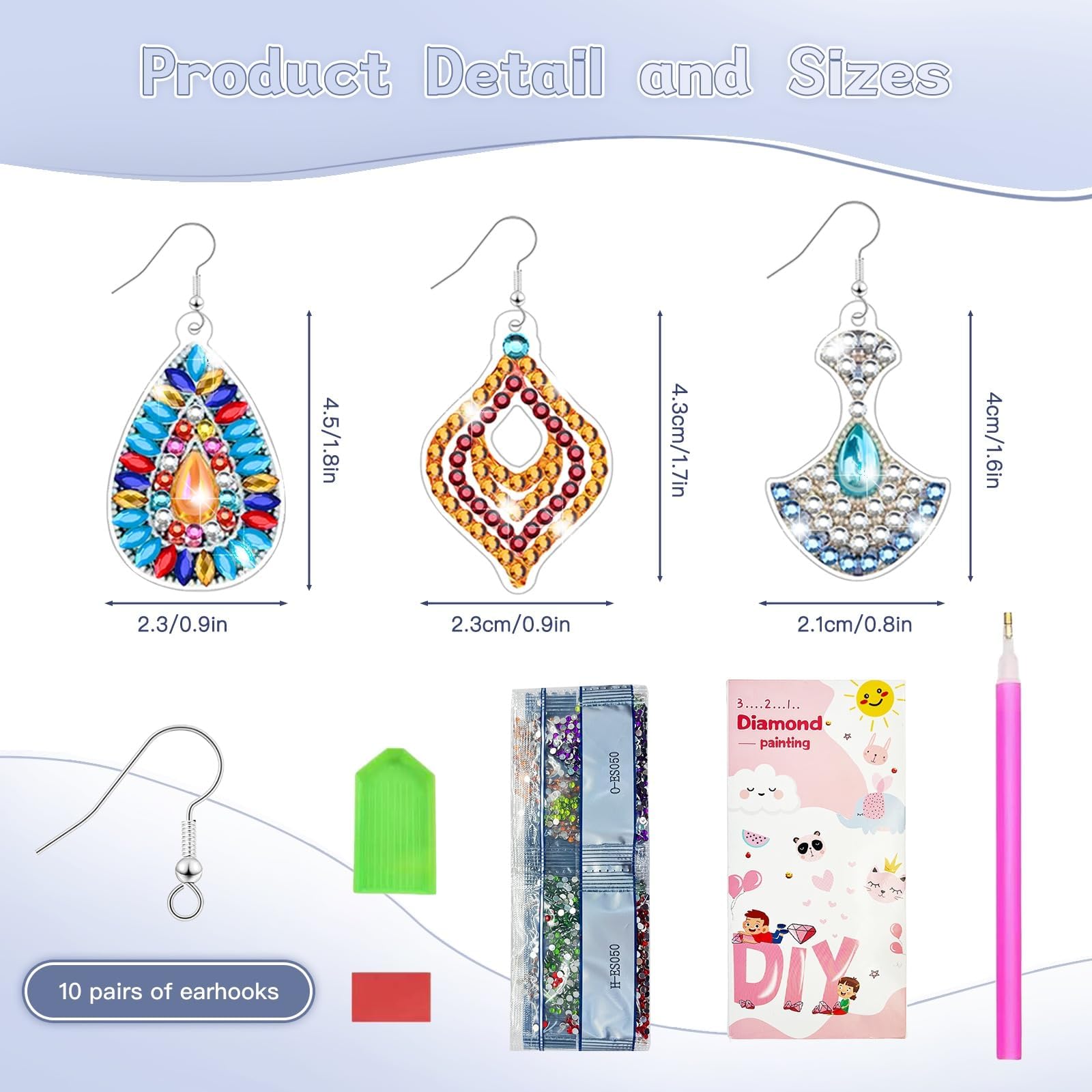 ZABARE 10 Pairs Diamond Painting Earrings - Double-Sided Mandala Art Earrings for Adults, Small Diamond Painting Kits With Box for Birthdays