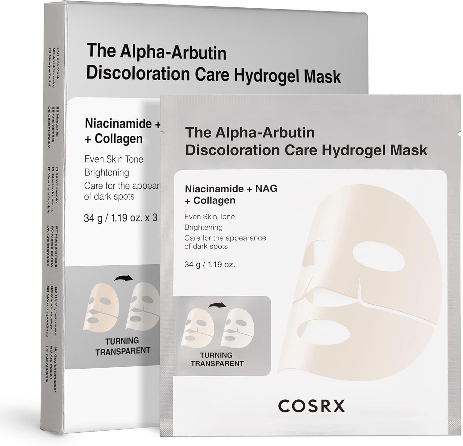 COSRX The Alpha-Arbutin Discoloration Care Hydrogel Face Masks Skincare 3 EA, Collagen Face Mask, Travel Essentials, Overnight Face Mask, Korean SkinCare