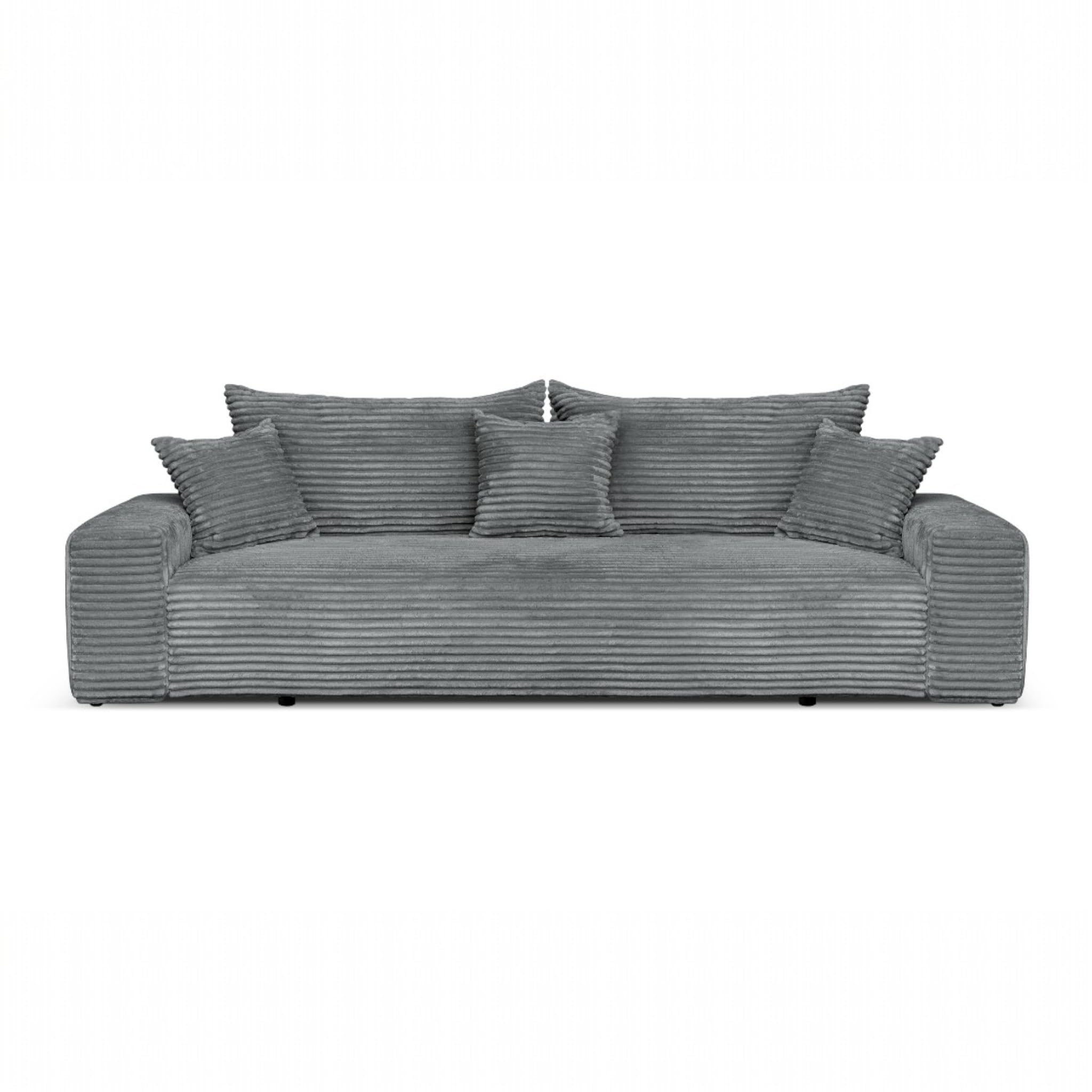Cordo Schlafsofa 265×150 cm mit Bettkasten – Cord Sofa TILIA Breitcord, SoftTouch Komfort, 3-Sitzer Couch, abnehmbare Kissen, Easy Clean & Pet Friendly (Grau)