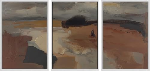 Miniatura 29 de SIGNLEADER Lienzo enmarcado para pared, juego de arte de collage de polígonos retro marrón tostado, ilustraciones con formas abstractas, arte