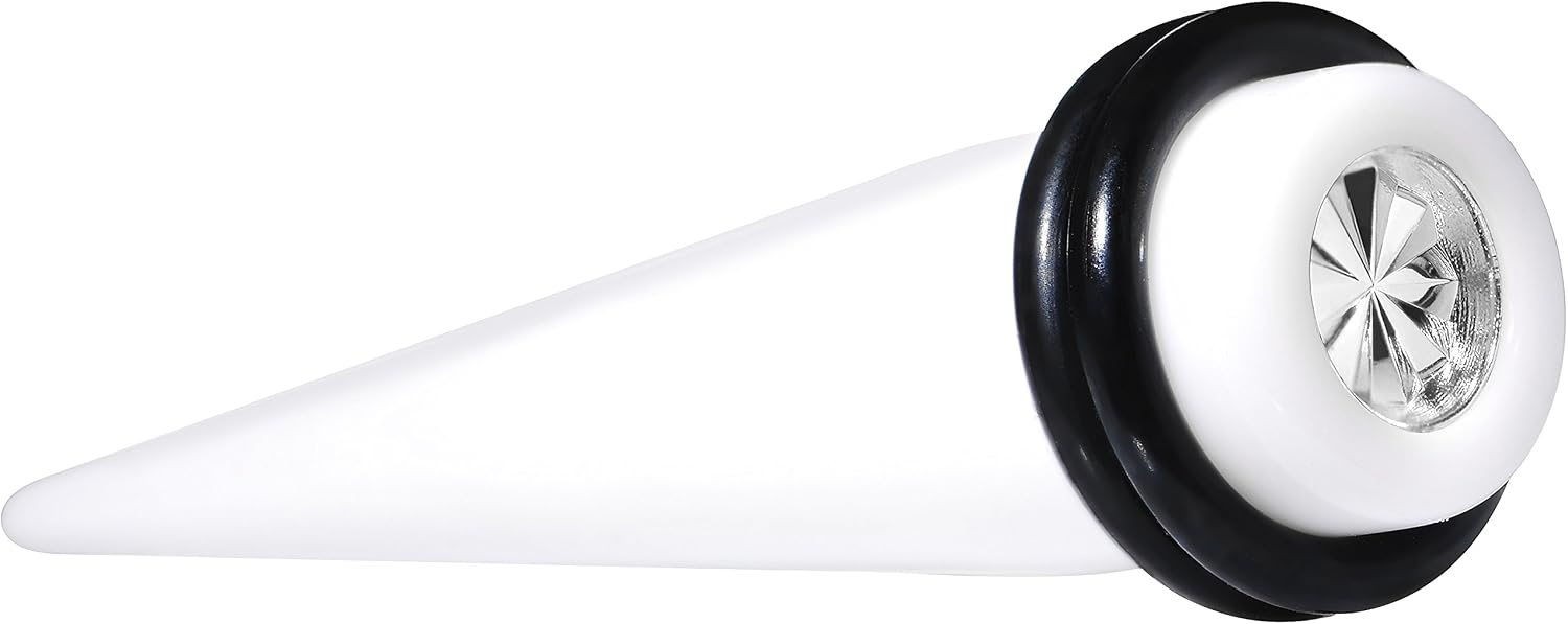 Body Candy 00 Gauge White Acrylic Flashy Tire Rim Taper Ear Gauge Plug (1 Piece)