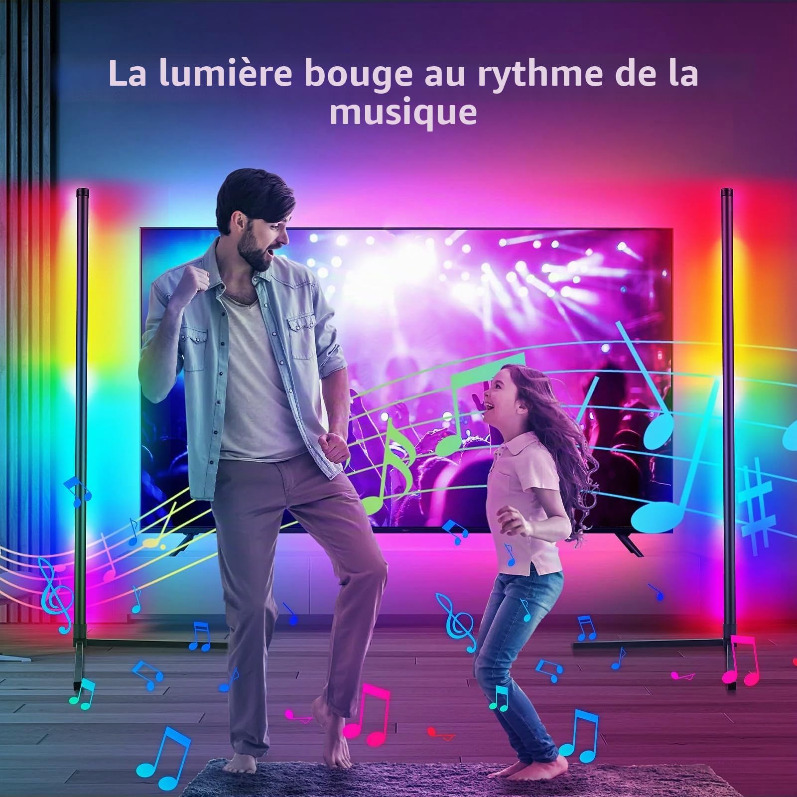 Euakee Lampadaire sur Pied Salon, WiFi RGBIC Lampadaire LED d'Angle avec Alexa/Google Home, Musique Sync, 16 Millions Couleurs, Lampe Moderne pour Salon, Chambre, Salle de Jeux (2 Pièces)