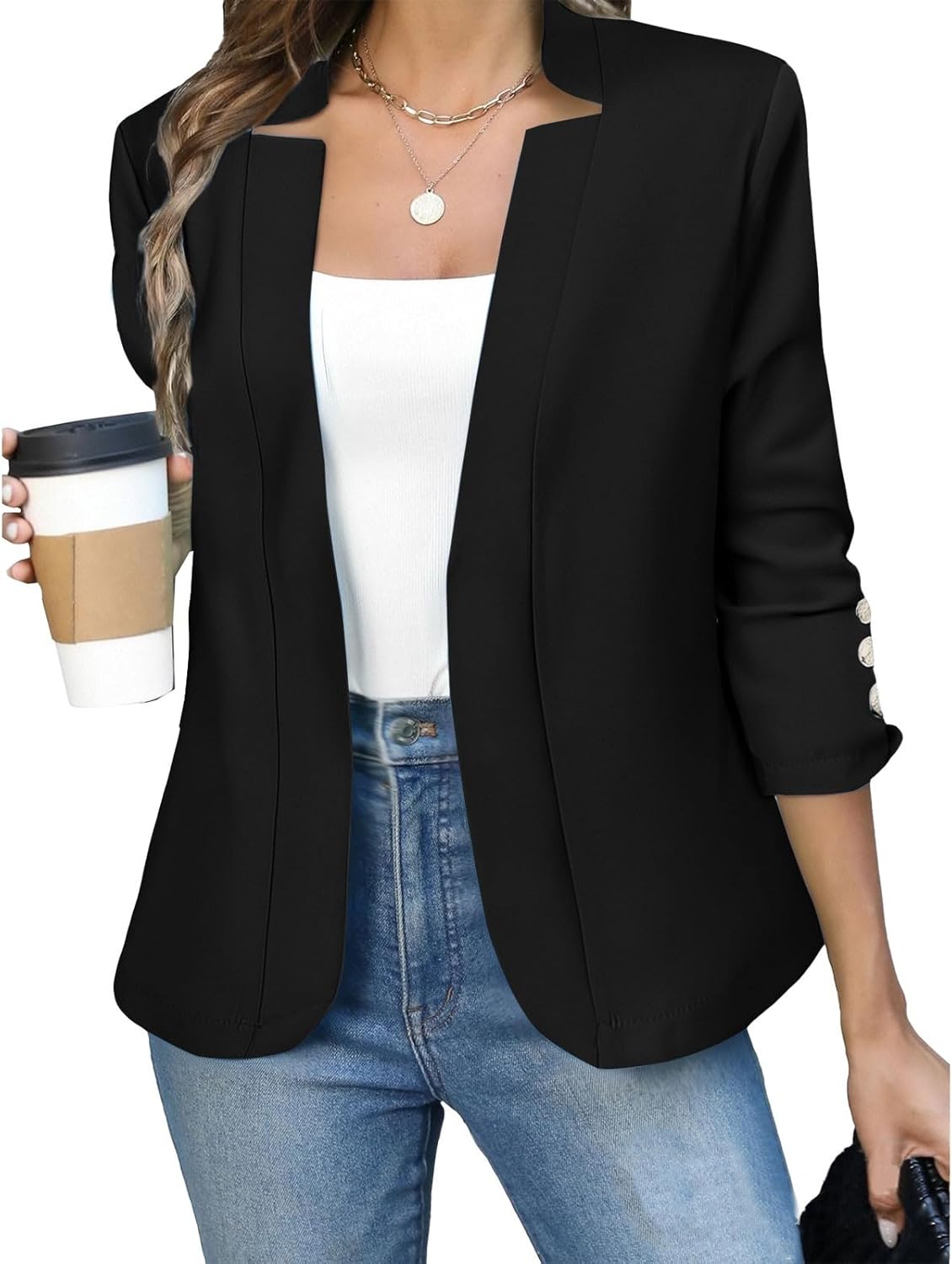 Blazers for Women with Pockets Long Sleeve Office Spring Jackets Single Button Blazer Dressy Business Casual Work Suit Coats