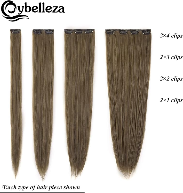 Cybelleza 8 részes csatos hajhosszabbítás - 60 cm egyenes műhaj, aranybarna színben - Természetes hatású dúsítás nőknek