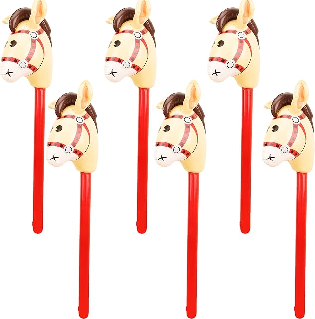 Haconba 6 Pieces 40 Inch Inflatable Stick Horse Inflatable Cowboy Cowgirl Horse Head Stick Pony Stick Balloon for Chsirtmas Birthday Theme Parties Home Decoration