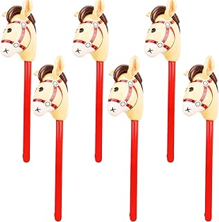 Haconba 6 Pieces 40 Inch Inflatable Stick Horse Inflatable Cowboy Cowgirl Horse head Stick Pony Stick Balloon for Christmas Birthday Theme Parties Home Decoration