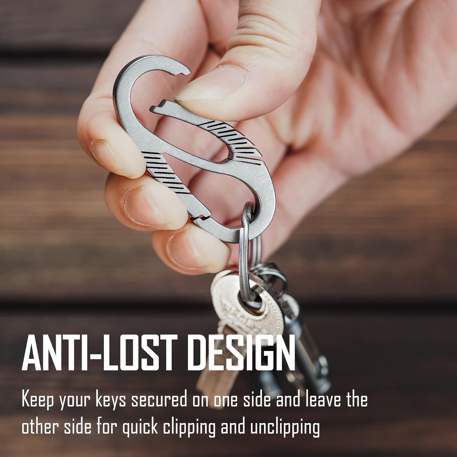 KeyUnity KM08 Titanium Carabiner Keychain Clip & KA07 Swivel Key Clip Split Ring Connector Bundle