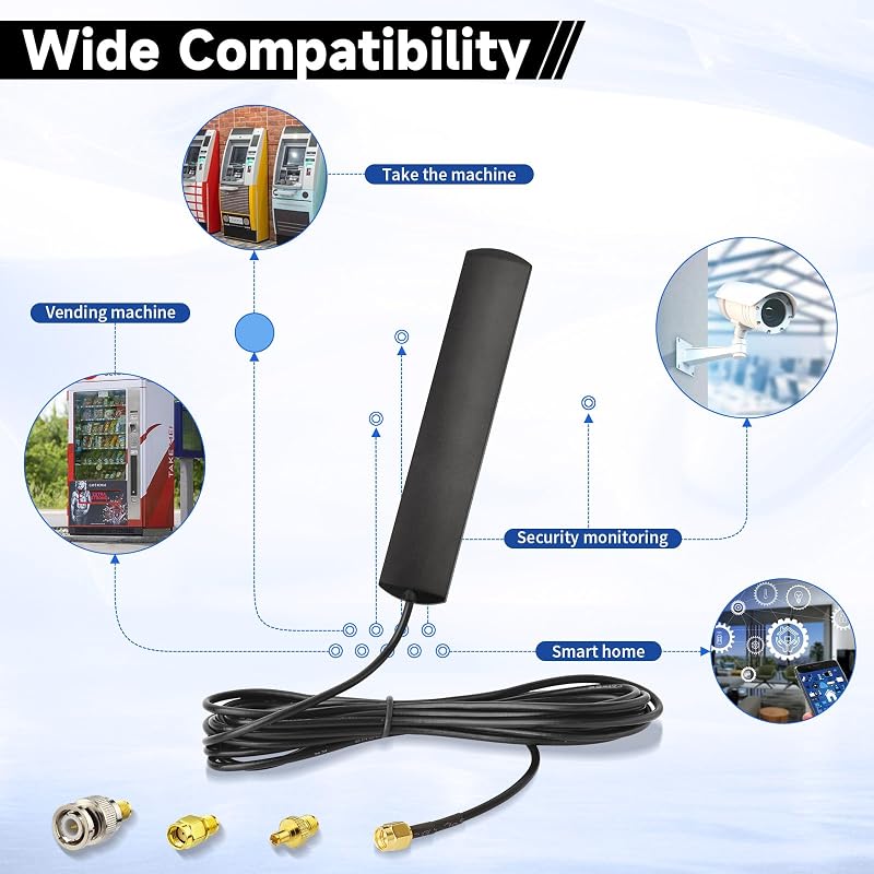 Eightwood 4G LTE Antenna 3dBi SMA Csatlakozóval, Üvegtartóval és 3 Adapterrel - GSM/3G/4G Router és Hotspot Kompatibilis, 3m Kábel