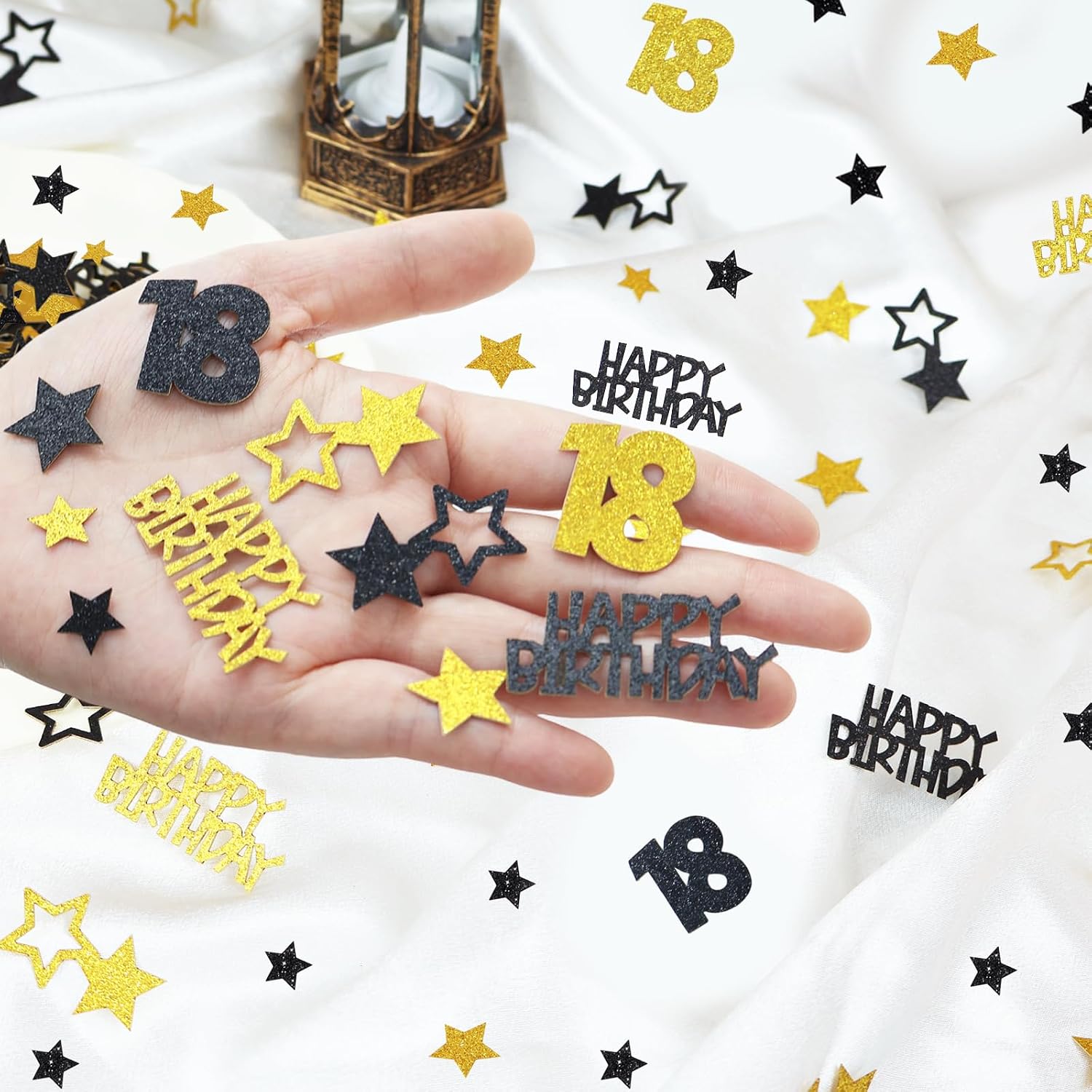 Black Gold 18 Confetti Happy 18th Birthday Decorations for Boys/Girls 18th Birthday Confetti for Table Stars 18 Year Old Bday Party Table Decor Supplies 200PCS