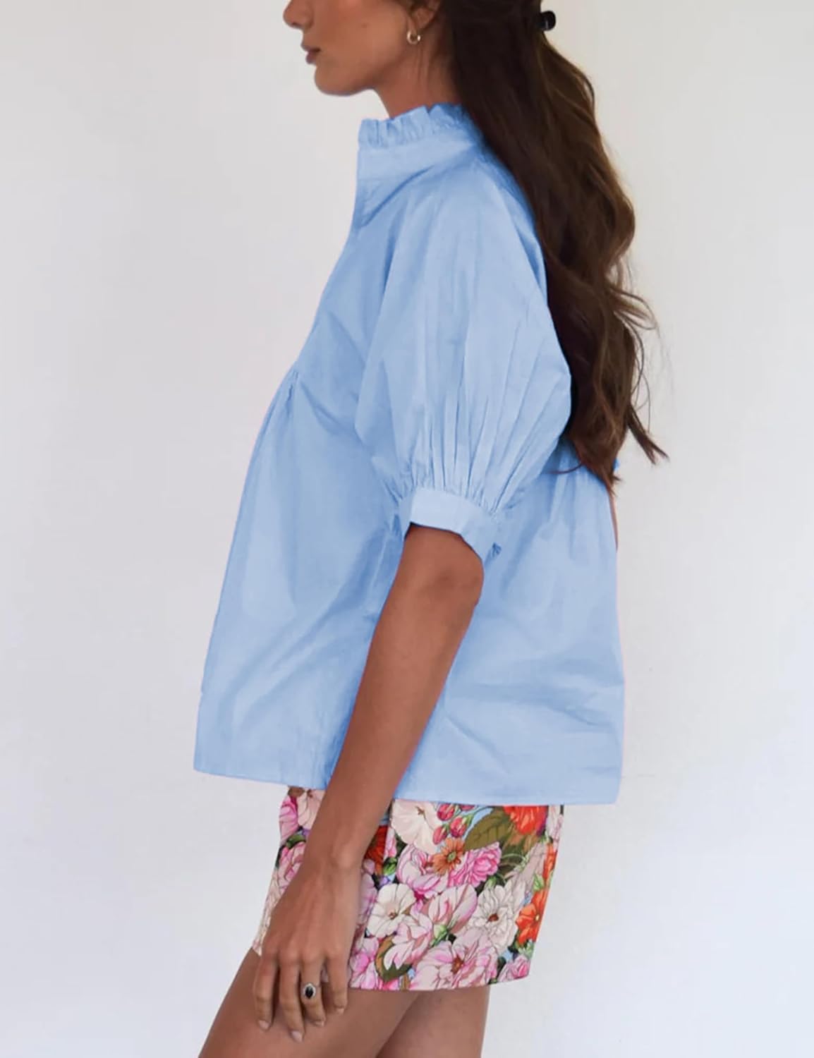 Zhiyouni Summer Blouses for Women 2026 Dressy Casual Short Sleeves V Neck Babydoll Peplum Tops - Image 6