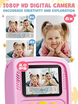 Kids Camera Instant Print, 1080P Toddler Camera, Girls Gifts Toys Age 3+ | Kids Digital Camera, Christmas Birthday Gifts Toys for 3 4 5 6 7 8 9 Year Old Girls (Pink)