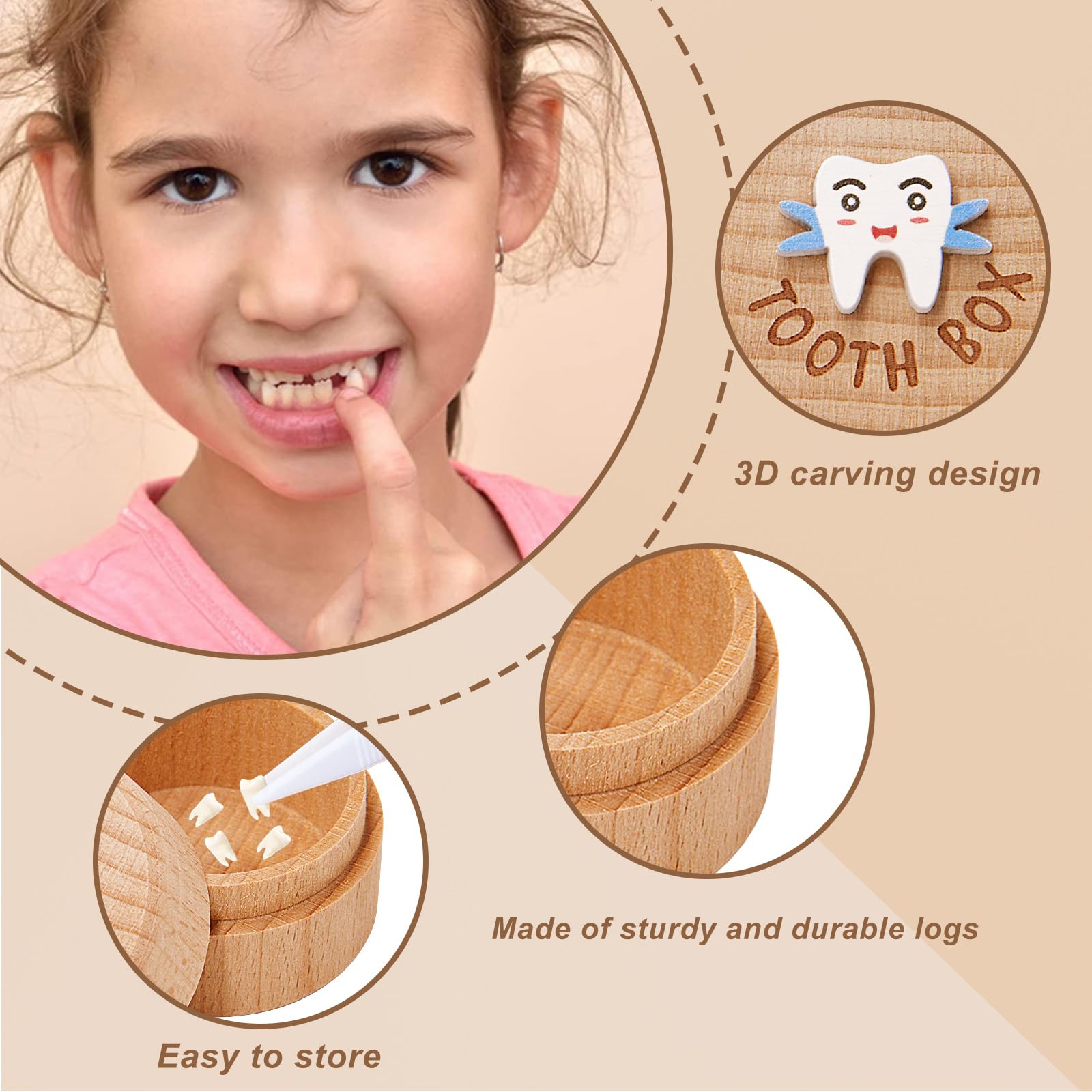 STSAIL Tooth Fairy Box 3D Carved Tooth Fairy Tooth Holder, Baby Tooth Box for Lost Tooth Wooden Tooth Keepsake Box, Tooth Holder for Kids Teeth With Tooth Fairy Bag Storage Toddler Tooth Box Gift - Image 3