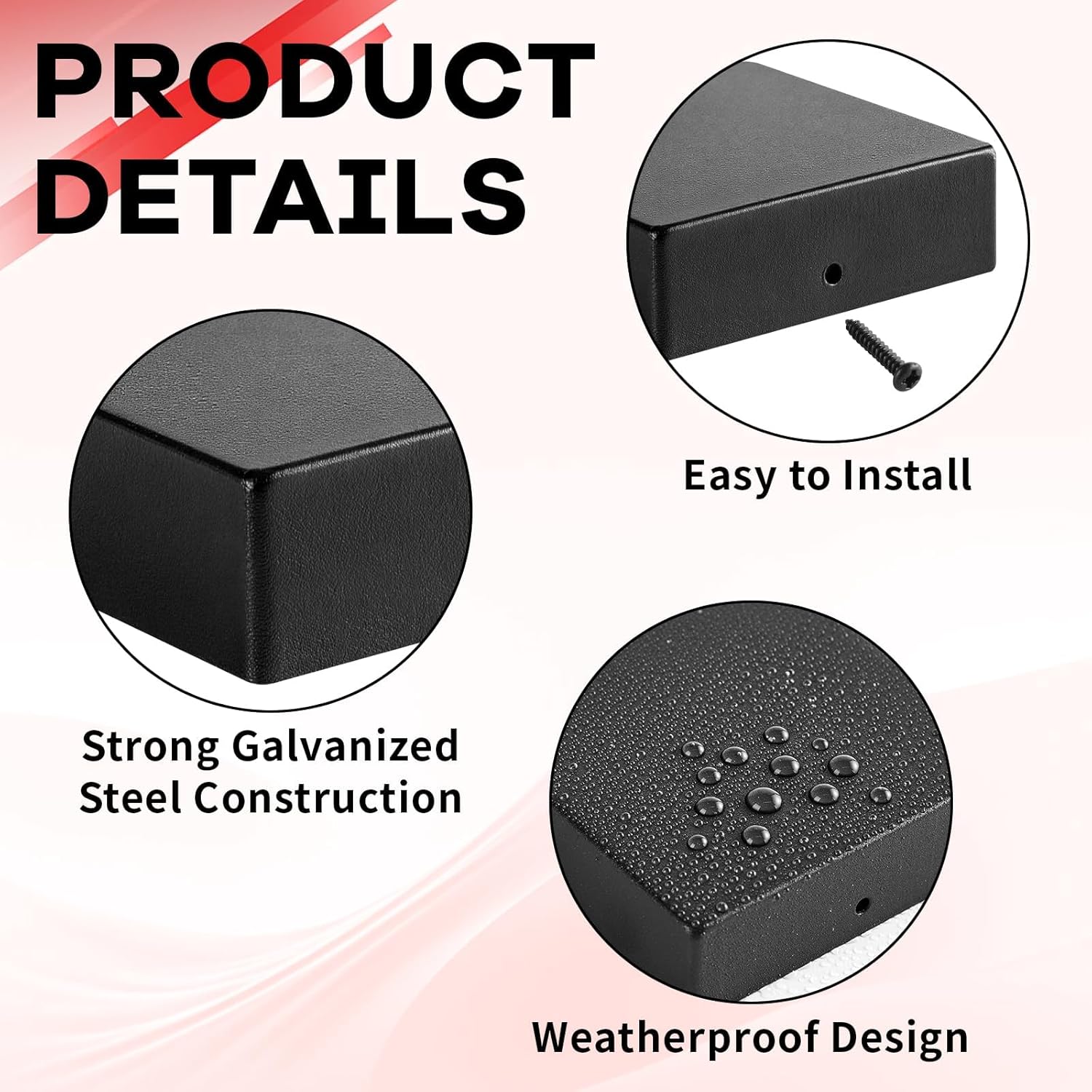 10 Pack 4x4 Post Caps, Black Galvanized Steel Flat Post Caps for 3.5"x3.5" Wood Posts, Weatherproof Caps Cover with Screws for Outdoor Fence Deck, Porch, Corridors Mailbox