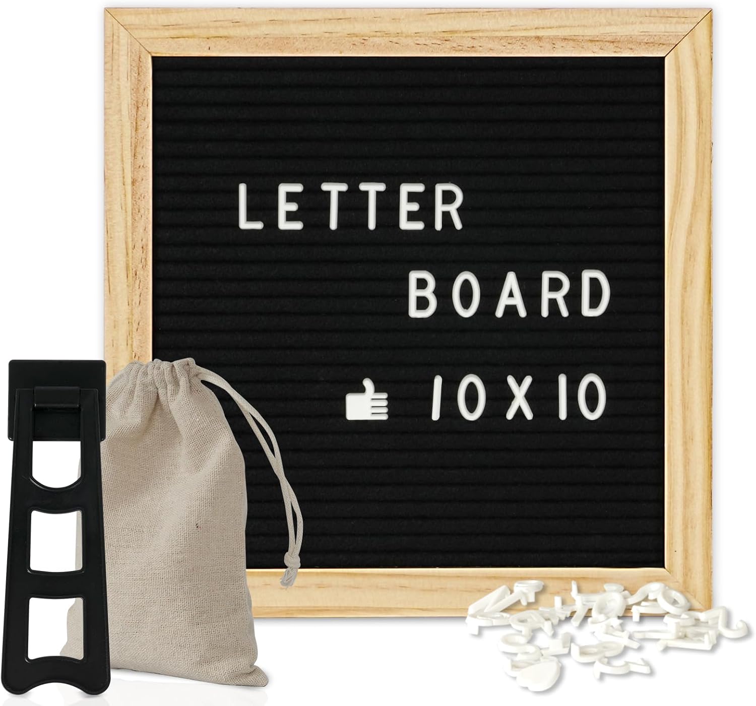 4 THOUGHT Letter Board Sign with 500 Letters 10" x 10" Felt Letter Board with Stand for Back to School Oak Wooden Frame Message Board Black Announcement Board Valentine's Day Gift
