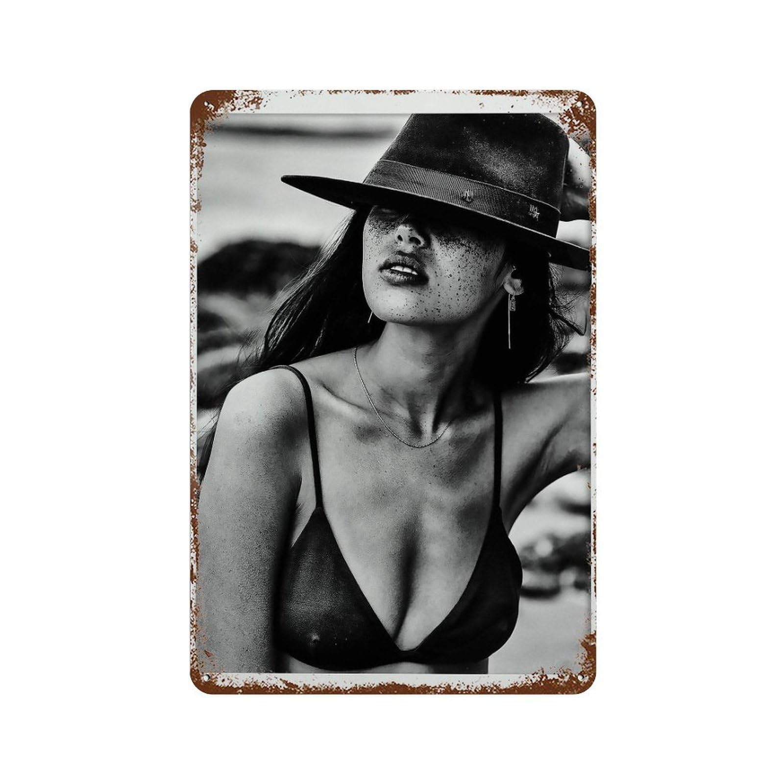 xiaoxiaoshen Coastal Cowgirl Black And White Beach Photography Wall Decor Art Metal Tin Poster Modern Home Decor Art Home Bar Shop Decorations Vintage Sign 30x20cm