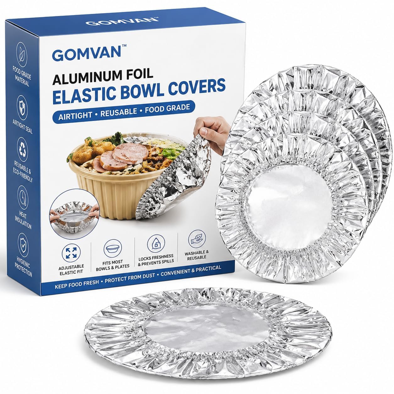50 Pack Reusable Aluminum Foil Cover Microwave Lid Covers – Elastic Stretchable Food Covers for Bowls, Plates & Containers – Heat-Resistant, Easy to Clean, Oil-Proof, Food Lids (Pack of 50)-image-16