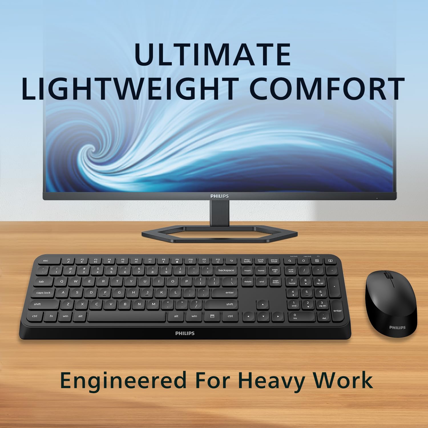 PHILIPS Professional Wireless Keyboard and Mouse Combo - 2.4 Ghz Unifying USB-Receiver,Ergonomics Mouse & Keyboard Wireless Combo with Quiet Design,Standard-Layout Keyboards for PC,Laptop,Pad