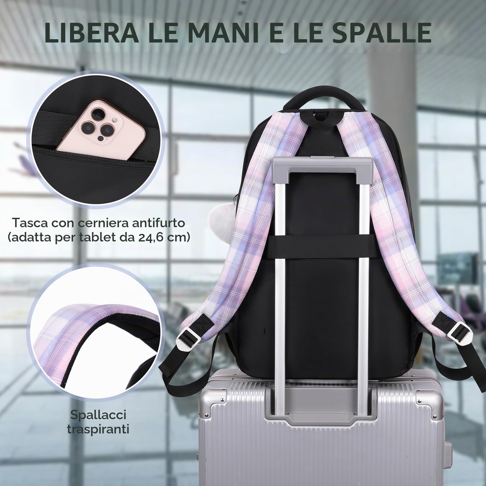 Amythe Zaino per Ragazze Delle Scuole Elementari e Medie 3 pezzi con Lunch Bag e Astuccio, Cartella Scolastica per Ragazze di 9-16 anni, Zainetto per Bambini Carino e Casual, Nero