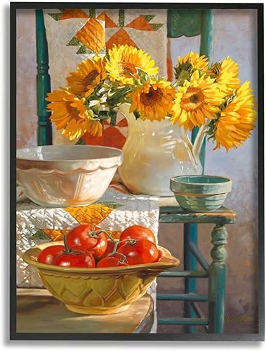 Stupell Industries Otoño girasol cosecha silla de campo naturaleza muerta Heide Presse negro enmarcado arte de pared, 11 x 14 pulgadas