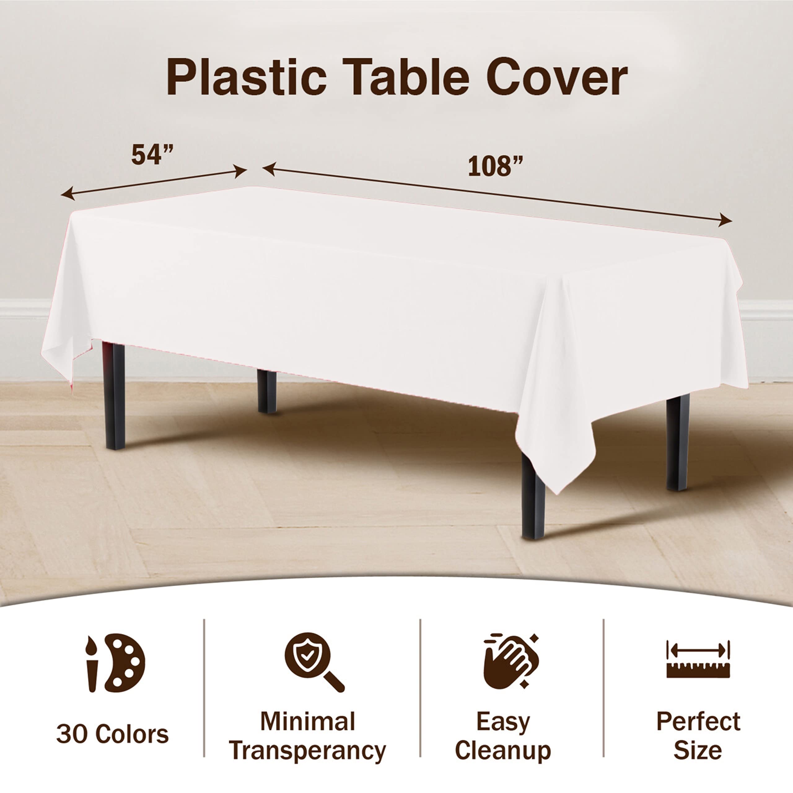 Party Solids Mantel rectangular de plástico blanco, 54 x 108 pulgadas, paquete de 24