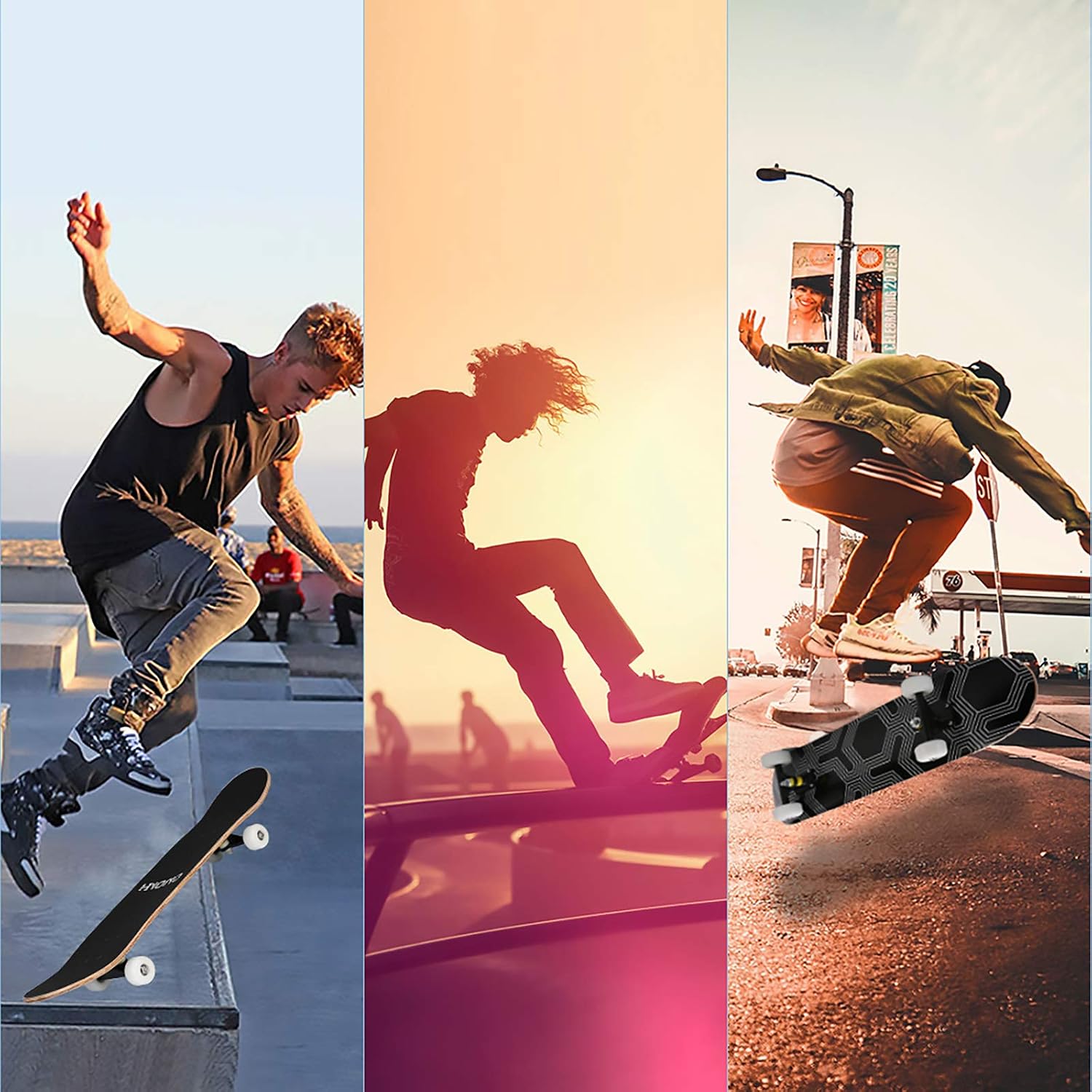 Scientoy Skateboard, Beginner Skateboards, 31" x 8" Complete Pro Skateboard with Repair Kit for Kids/Boys/Girls/Youth/Adults, 9 Layer Canadian Maple Double Kick Skateboard for Outdoors