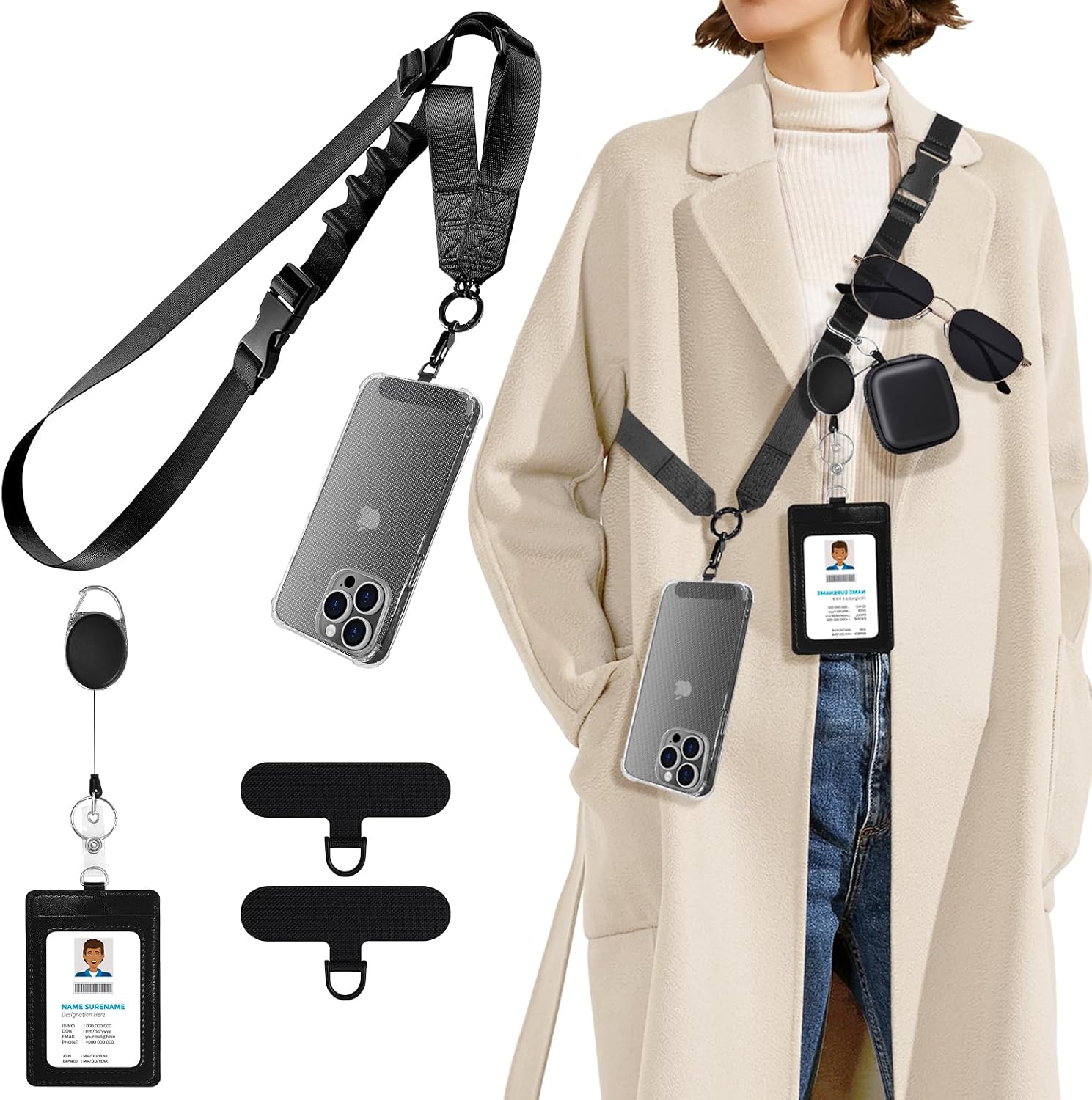 SGVAHY Phone Lanyard for iPhone 15 Pro Case Clear with Adjustable Crossbody Cell Phone Lanyard for iPhone with Phone Tethers Tab & ID Badge Holder Retractable Clip Black SGVAHY Phone Lanyard for iPhone 15 Pro Case Clear with Adjustable Crossbody Cell Phone Lanyard for iPhone with Phone Tethers Tab & ID Badge Holder Retractable Clip Black