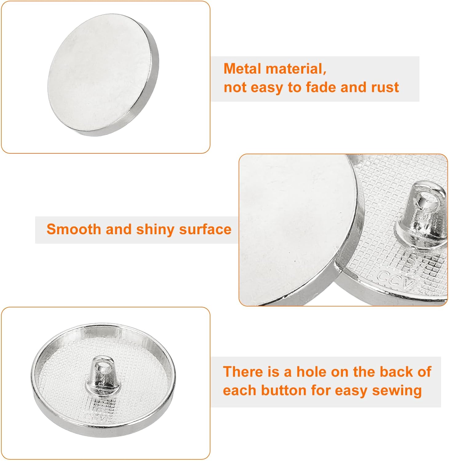 HARFINGTON 50pcs 44L Metal Round Flat Sewing Buttons 28mm Alloy Shank Craft Replacement Button for Men Women Suit Woolen Coat Shirt Trousers Sewing Crafts, Silver Tone