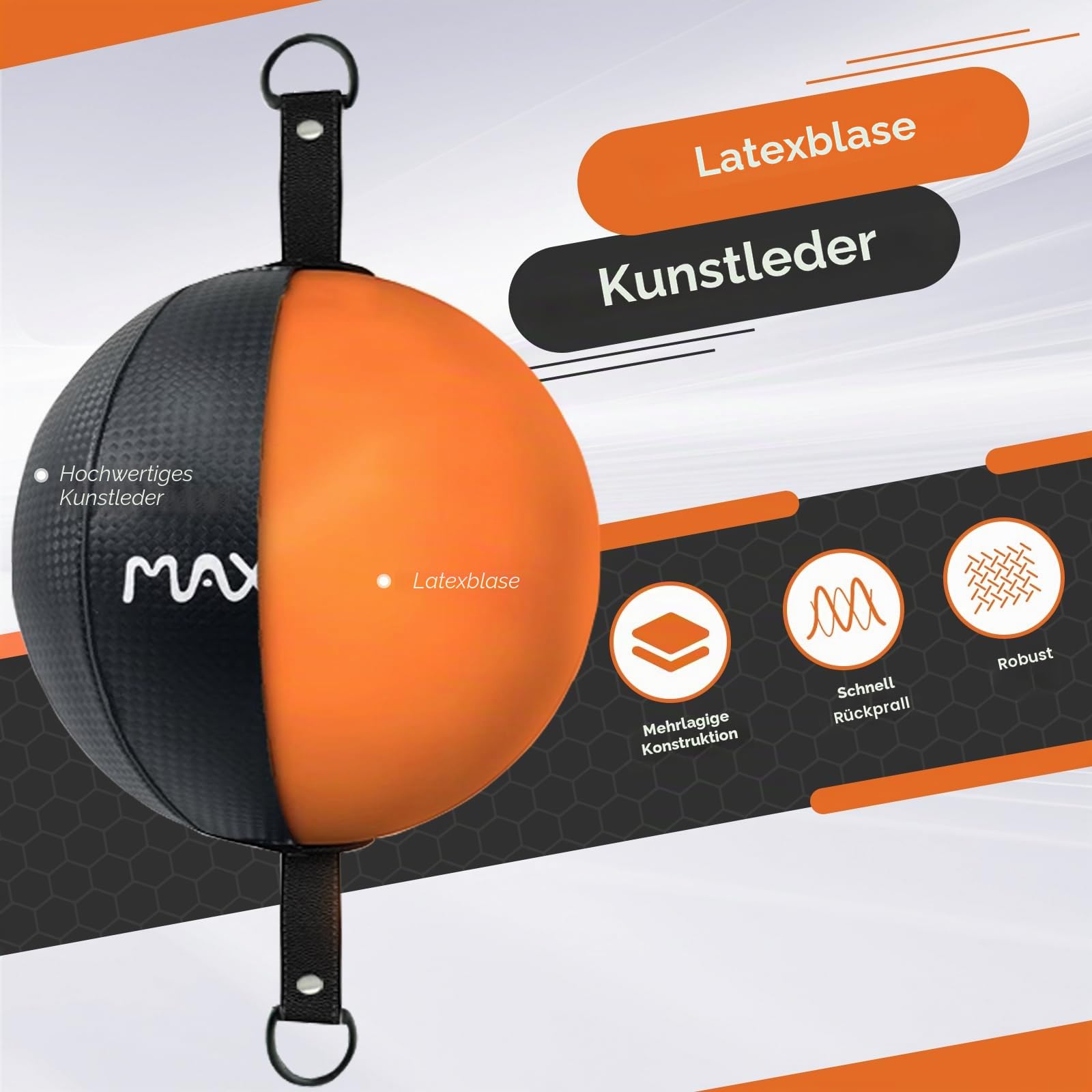 MaxxMMA Doppelend-Speedball aus Premium-Kunstleder – Verstellbarer Boxball für Heimtraining mit Pumpe, 2 Bungee-Seilen & Wandhalterungen