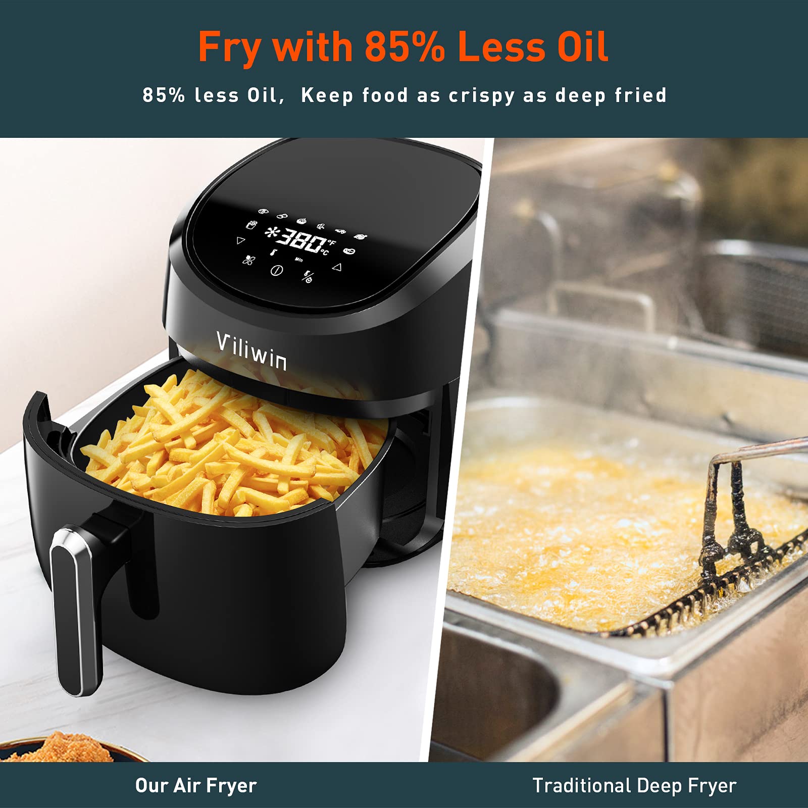 VILIWIN Air Fryer 4.5 QT Airfryer Digital Air Fryer 8 Preset Menus Hot