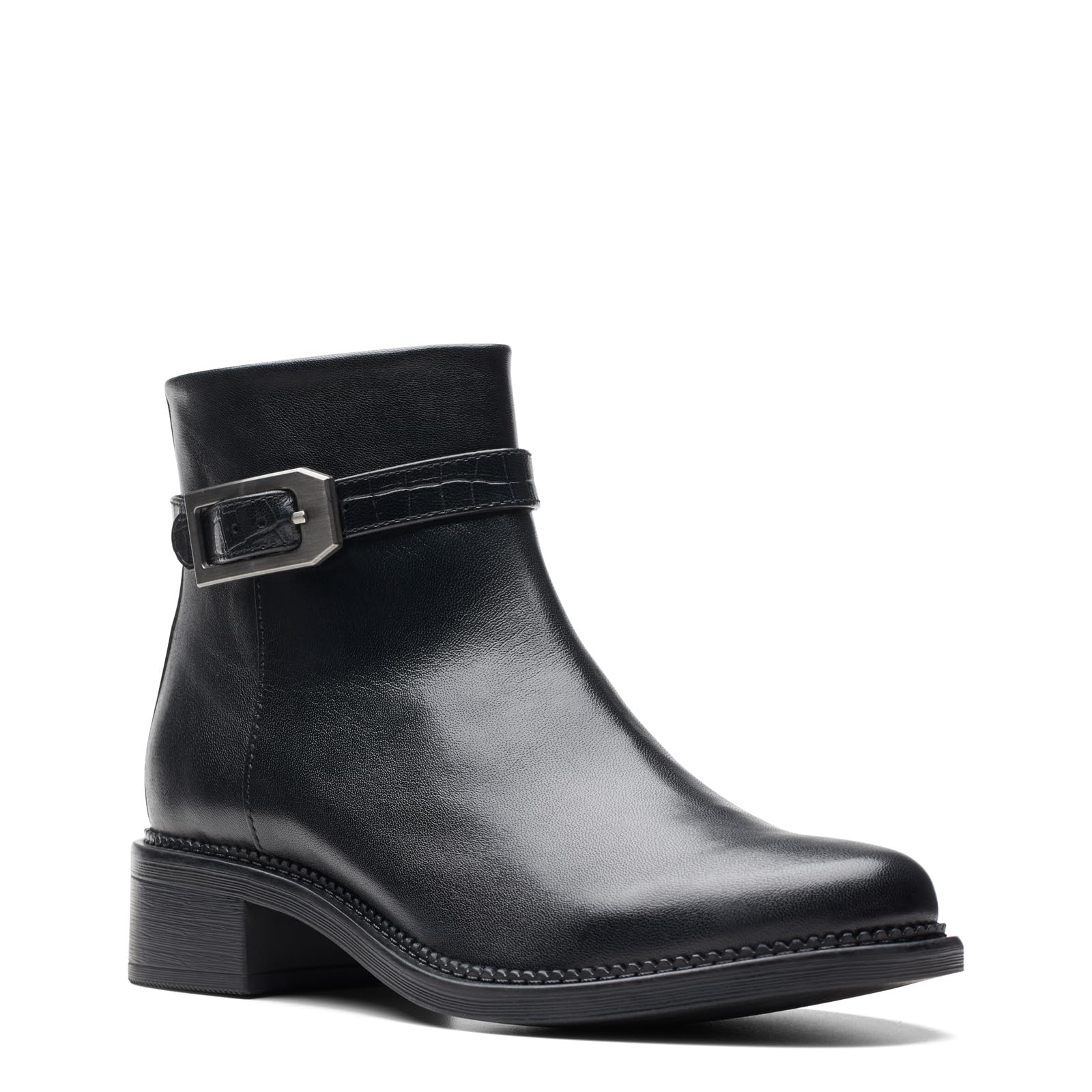 Clarks Women's Maye Grace Fashion Boot, Black Leather, 7