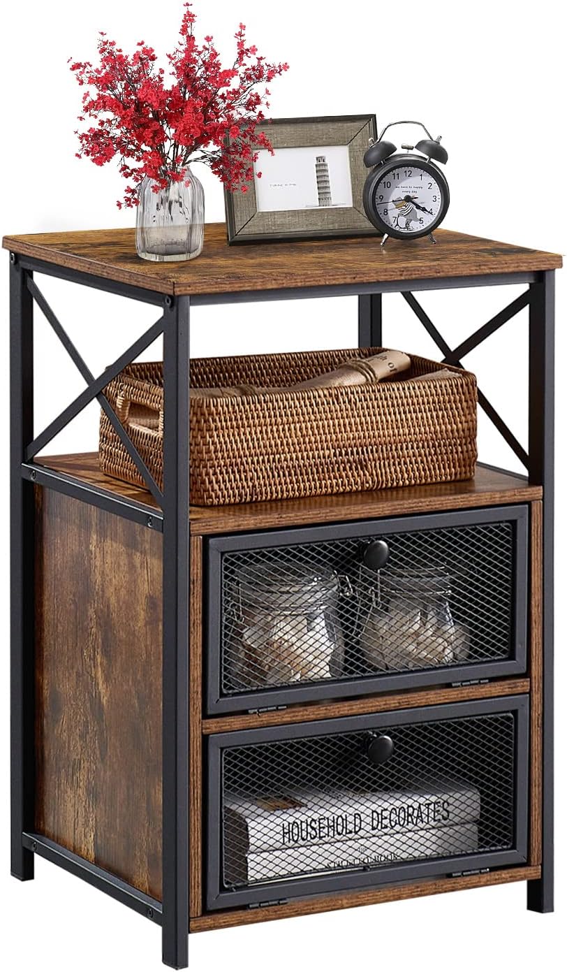 VECELO Modern Nightstand, End Table with flip Drawer