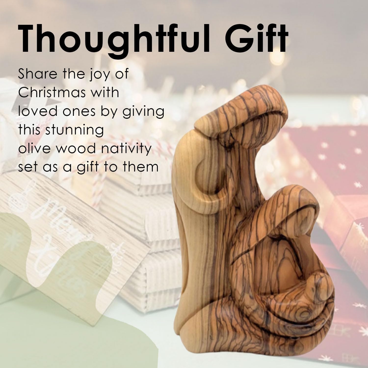 Holy Land Family Nativity Set, Large Statue of The Holy Family Figurine, Religious Home Décor, Olive Wood Holy Nativity, Handmade Nativity Home Décor Accent for Christmas - (8" x 5" x 1.7")