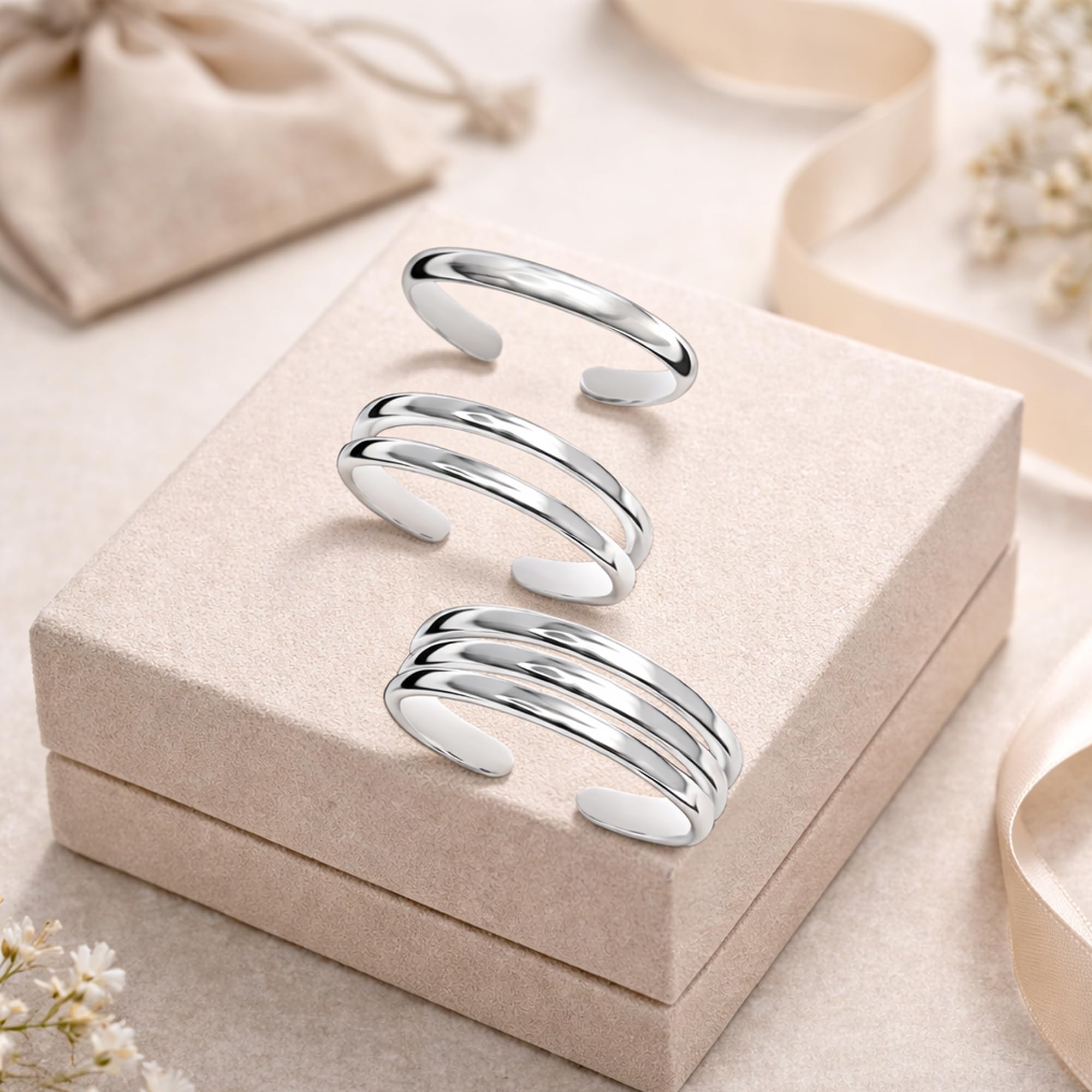 LeCalla 925 Sterling Silber Minimalistische Zehenringe Set Einfache Offene Verstellbare Zehenringe für Frauen
