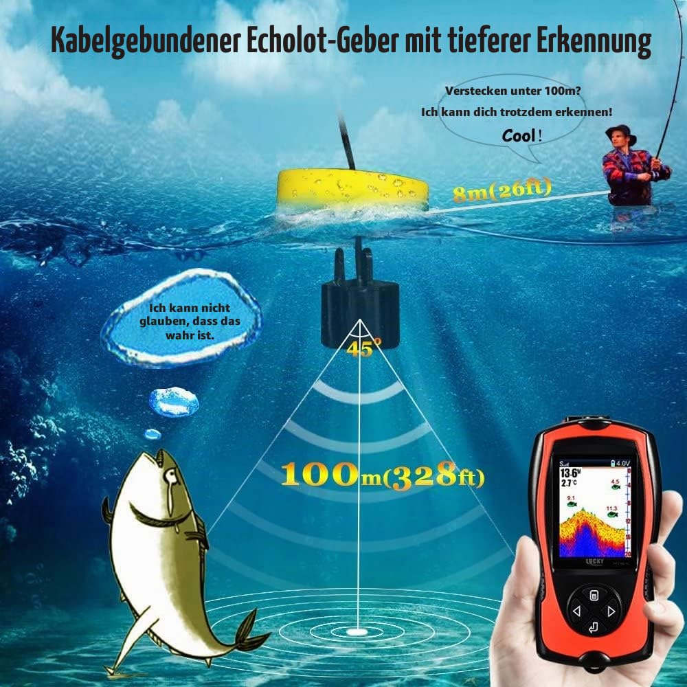 LUCKY Kabelgebundenes Tragbares Sonar Tragbarer Fischfinder zum Angeln Farbmonitor zum Eisfischen Fischfinder für Angelkajakboote