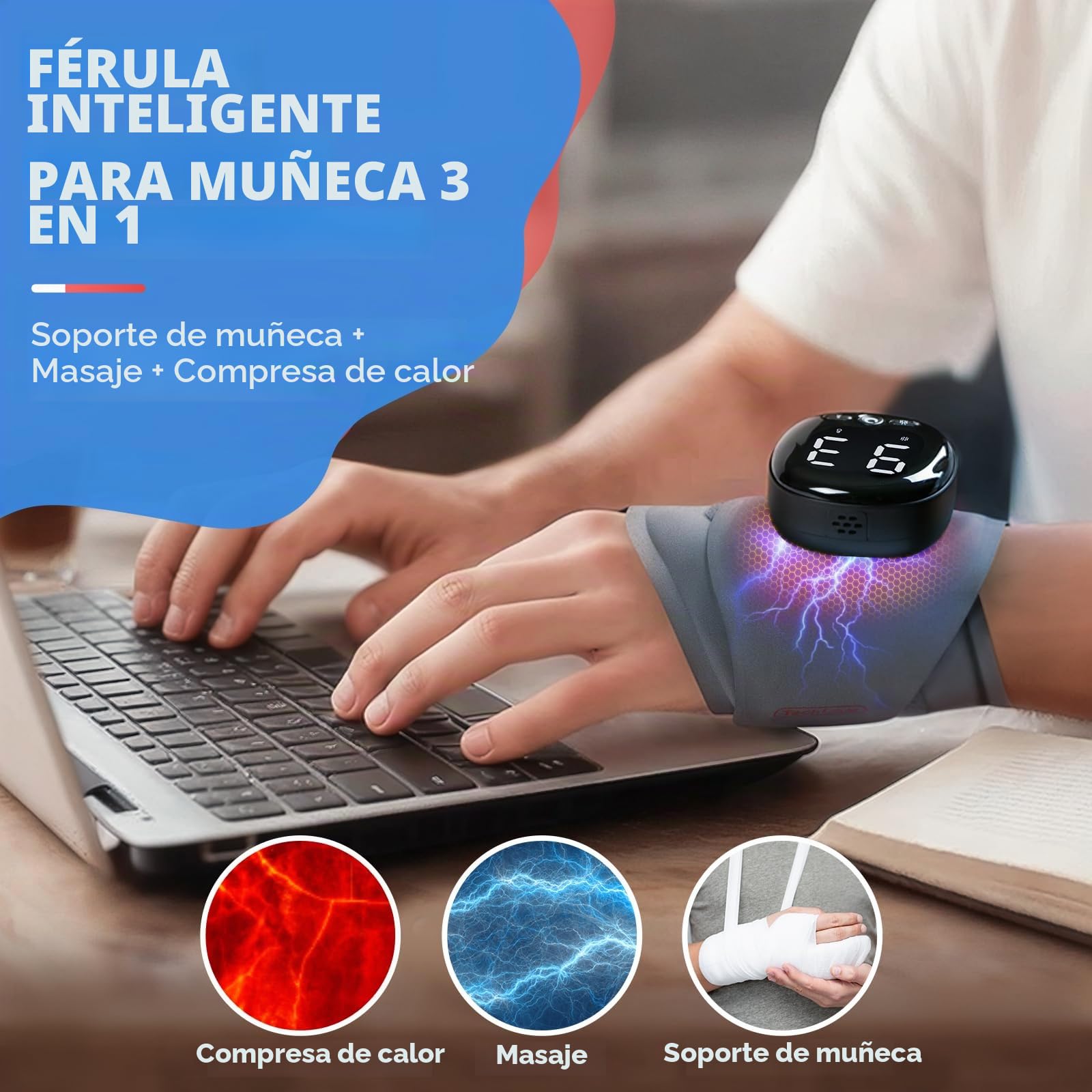 Muñequera inalámbrica con calor y masaje, alivio para túnel carpiano, artritis y tendinitis, regalos de cumpleaños para mujeres y hombres, regalos del día de la madre, mano izquierda/derecha
