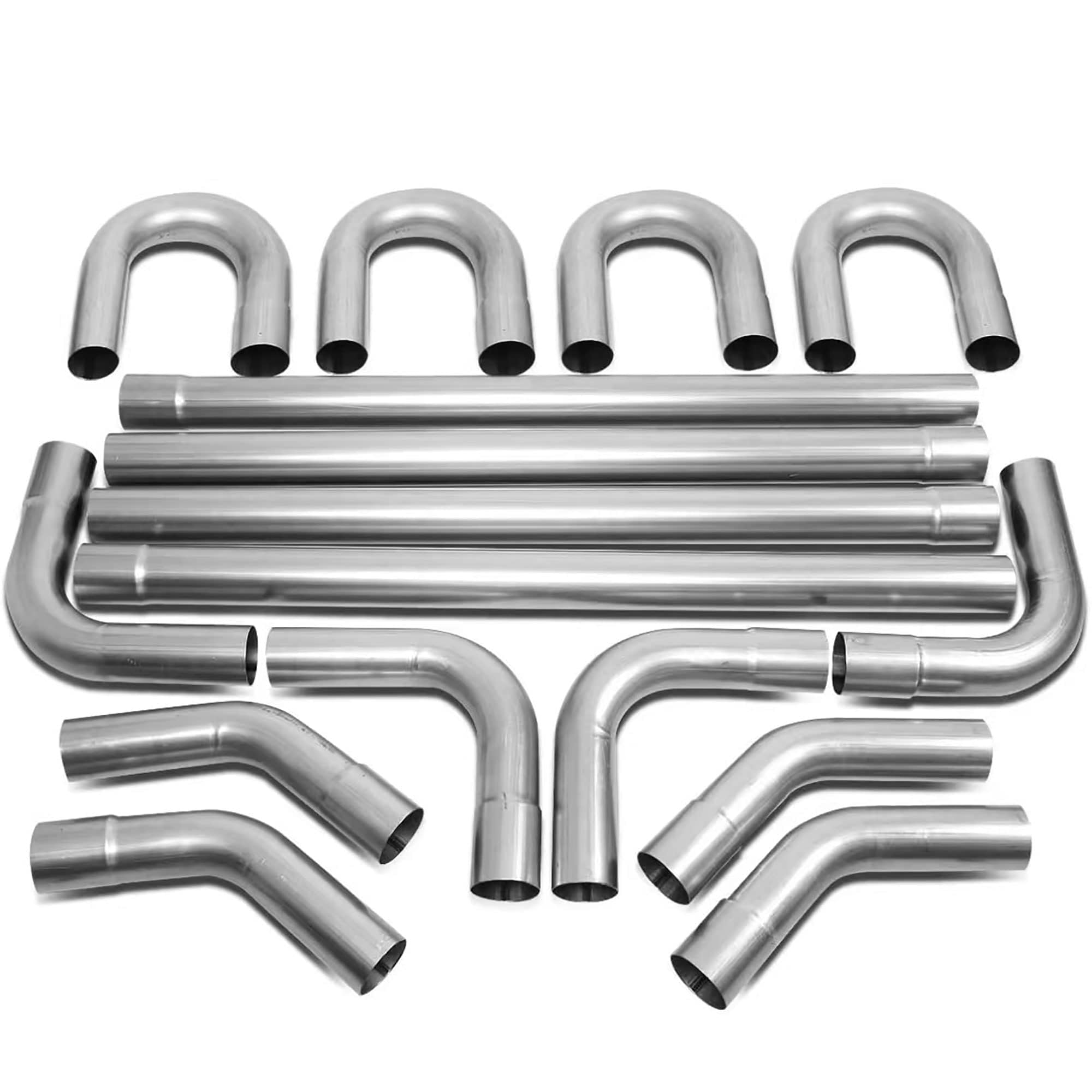 PartsFlow 16PCS 3 Inch Universal Custom Exhaust Tubing Kit Mandrel Bend Mild Steel Pipe Set with 180 90 45 Degree Bends and Straight Pipes
