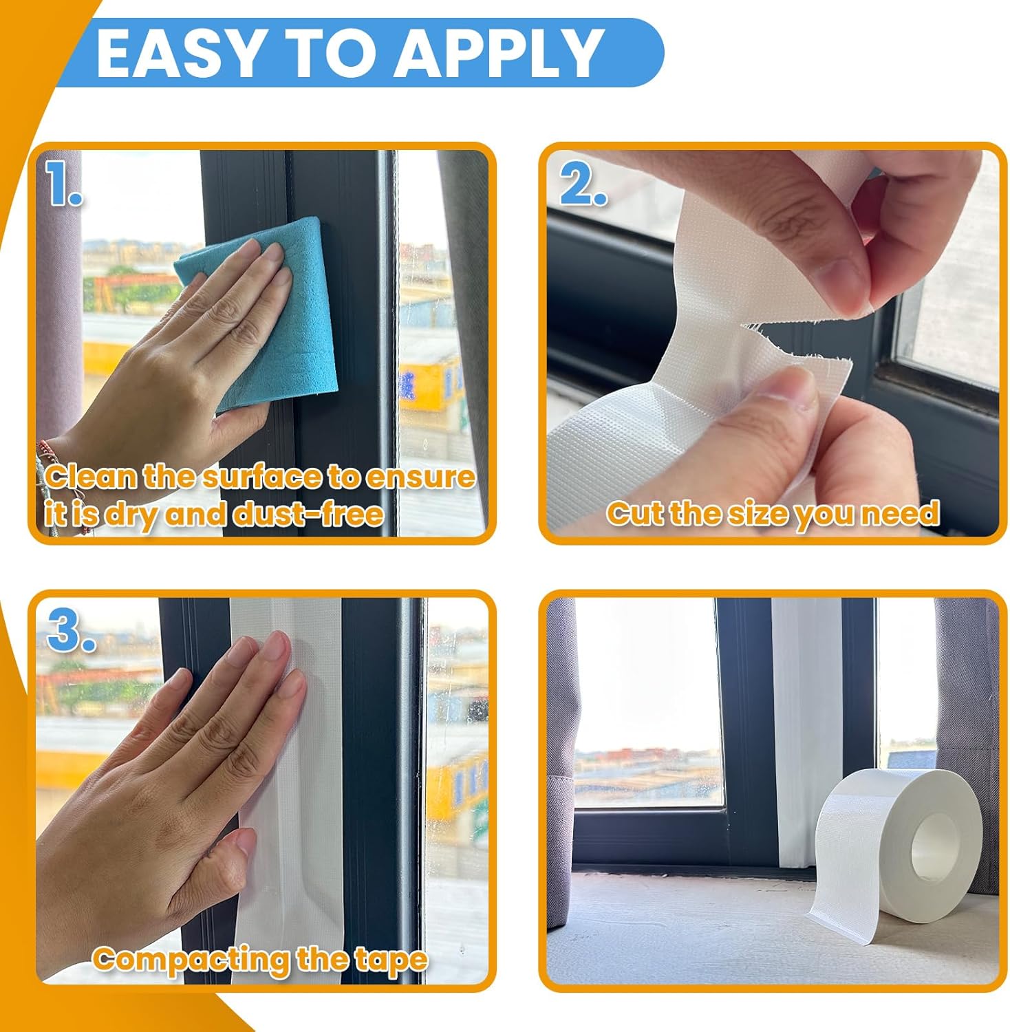 White Window Weather Sealing Tape,Window Draft Isolation Sealing Film Tape, AC Seal Air Conditioner Sealing Tape No Residue, Keep Out Cold Air Dust Rain, Waterproof (3inch*65.5ft)
