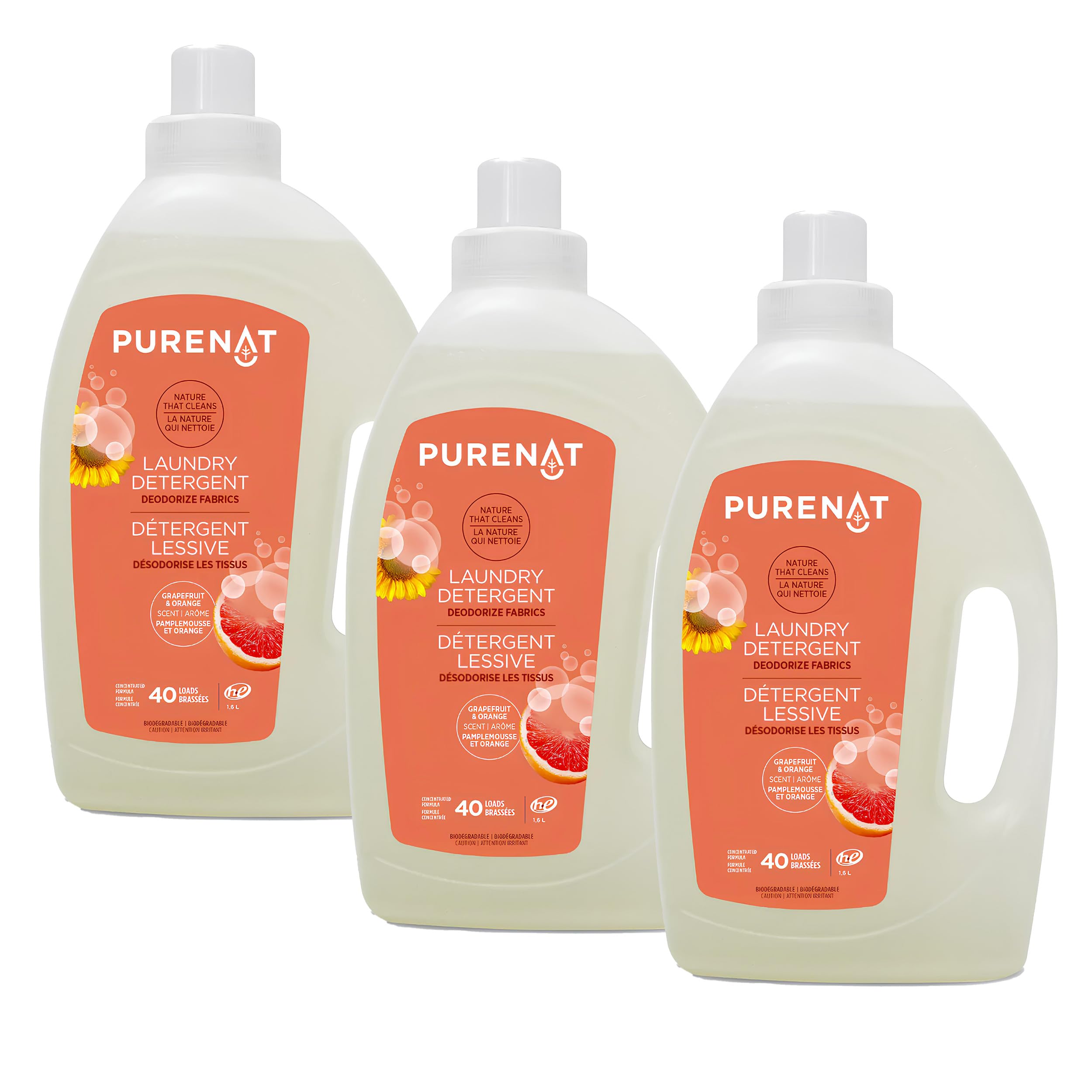 Purenat Laundry Detergent – Grapefruit Orange – 1.6L (Pack of 3